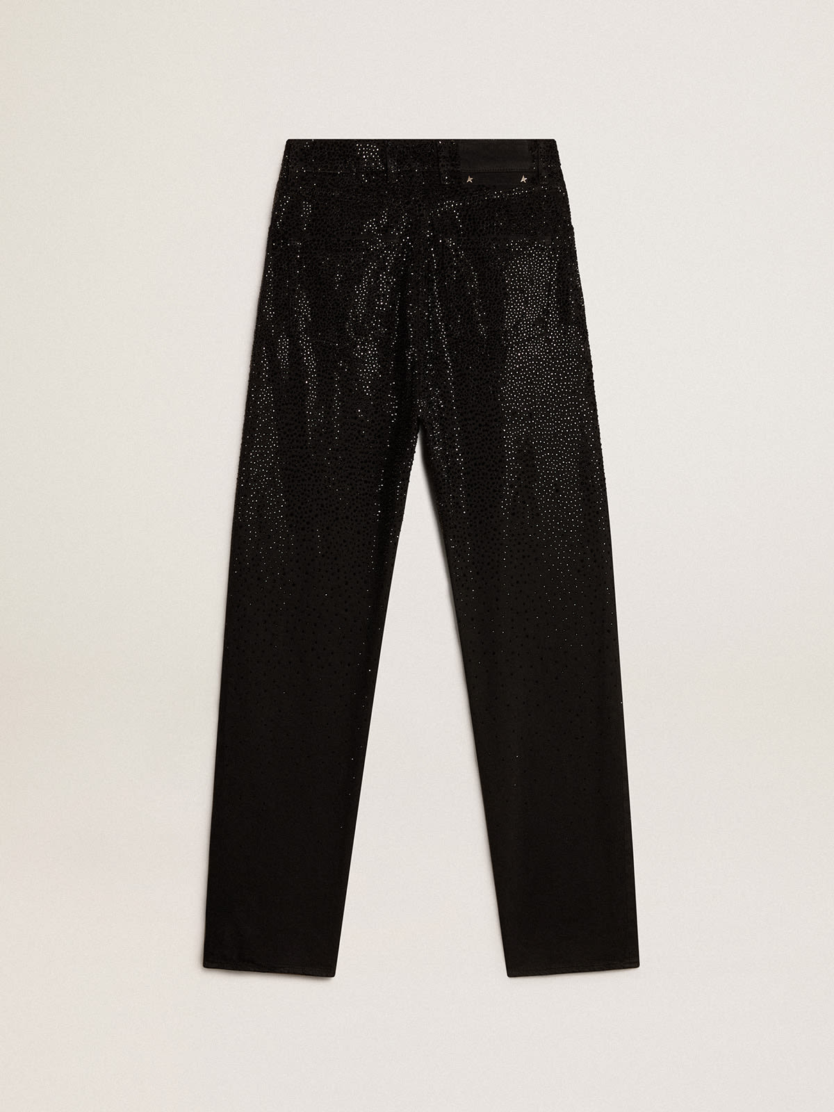Women’s cotton denim pants with shaded-effect crystal decoration
