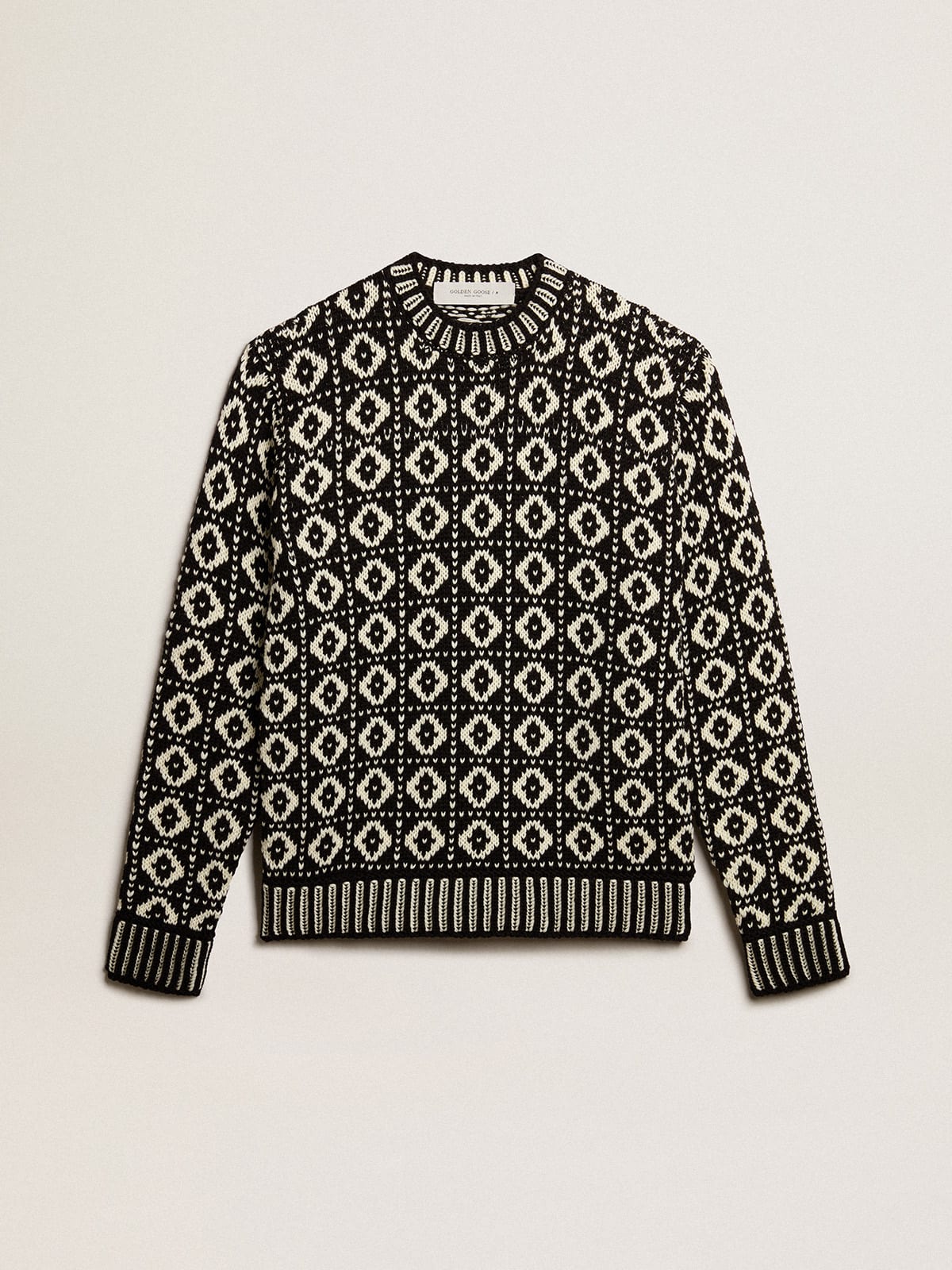 Golden Goose - Round-neck sweater with geometric pattern in vintage white and black  in 