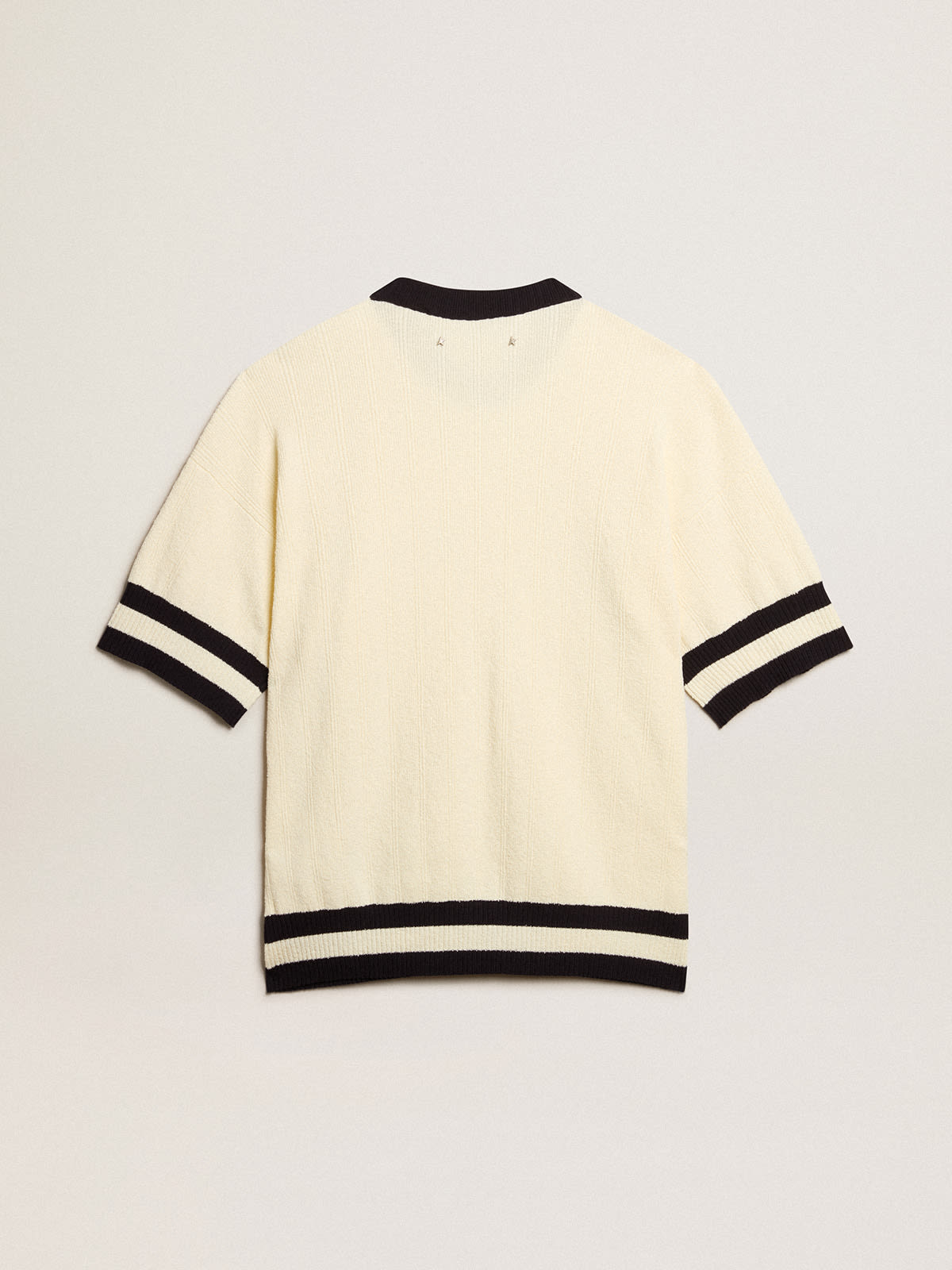 Men's short-sleeved sweater in vintage white with blue rib knit