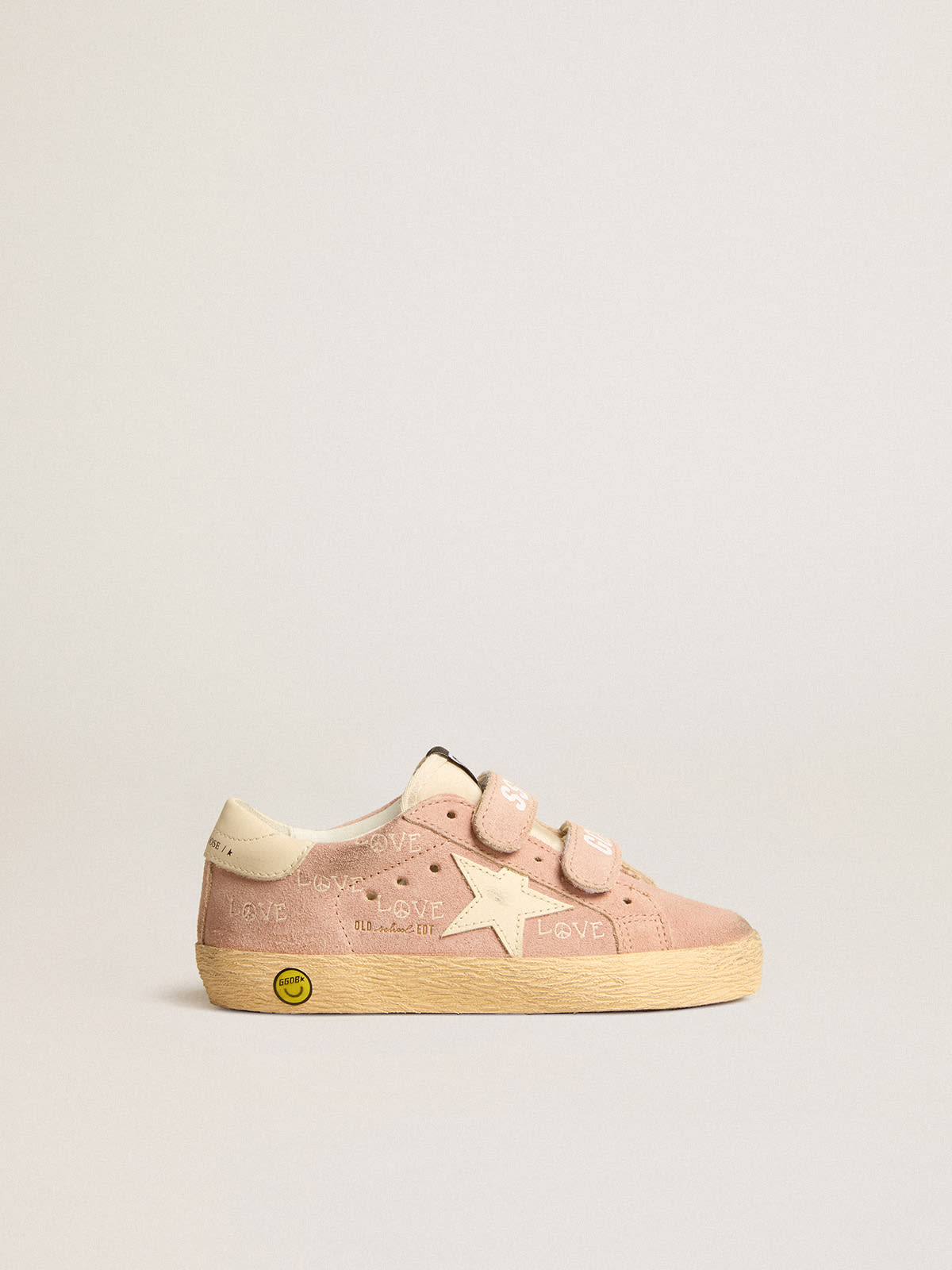 Old School Junior in pink suede with cream leather star and heel tab