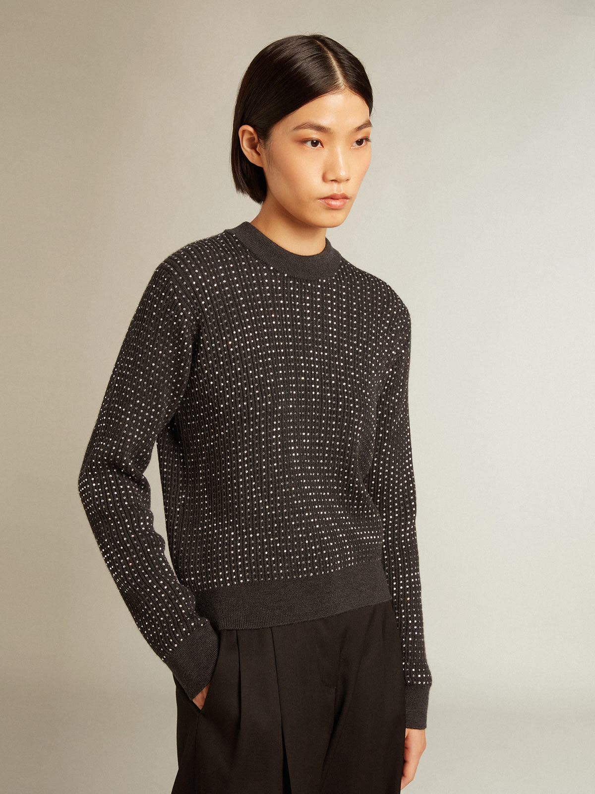 Golden Goose - Round-neck sweater in merino wool with all-over crystals in 