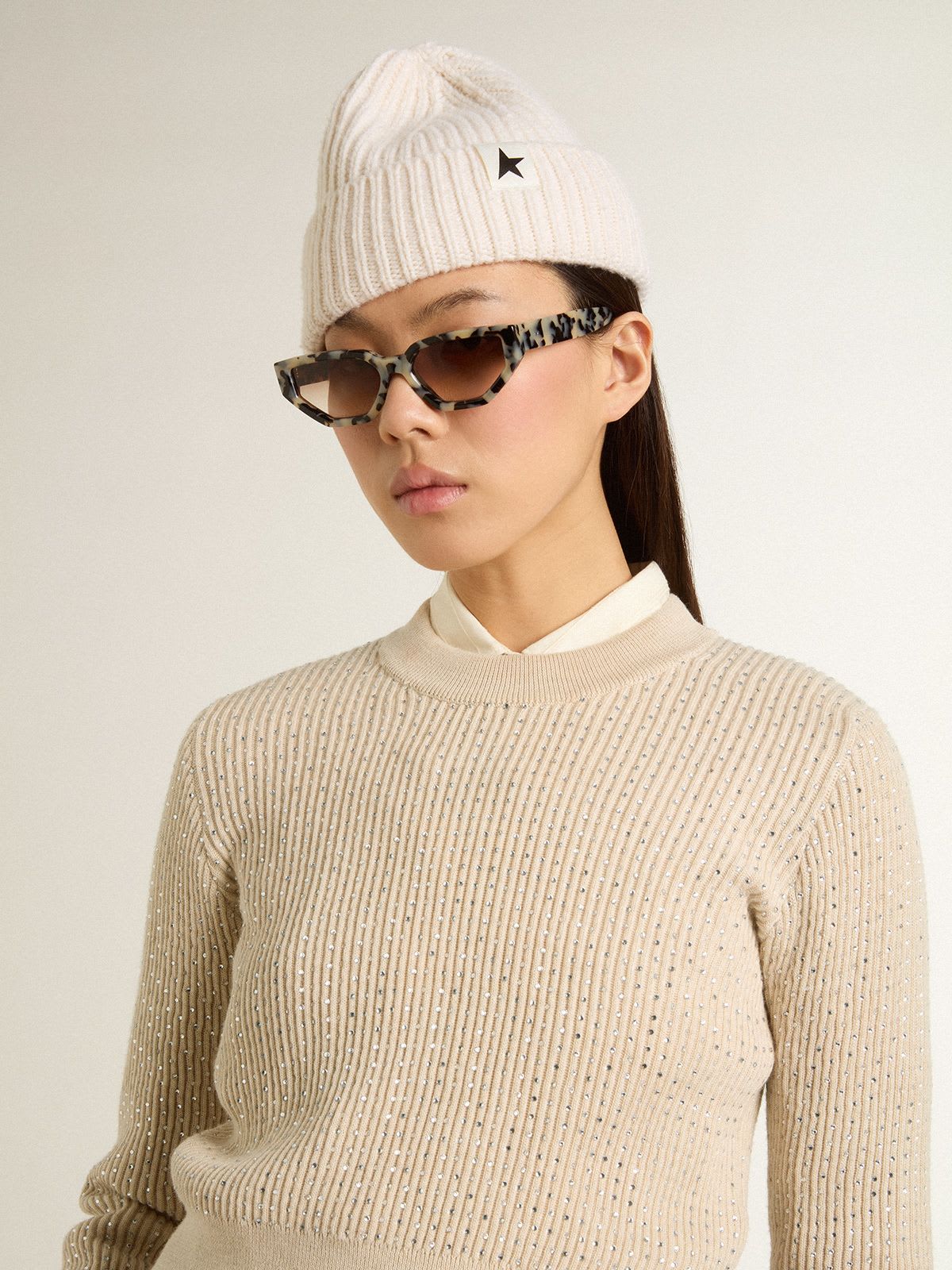 Beige round neck outlet jumper