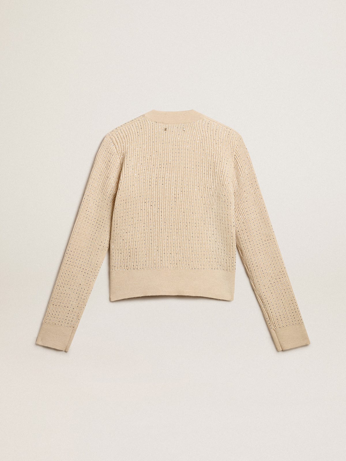 Golden Goose - Cropped round-neck sweater in beige wool with all-over crystals in 
