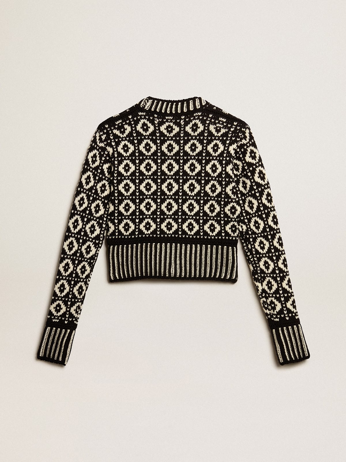 Golden Goose - Cropped cardigan with geometric design in vintage white and black  in 