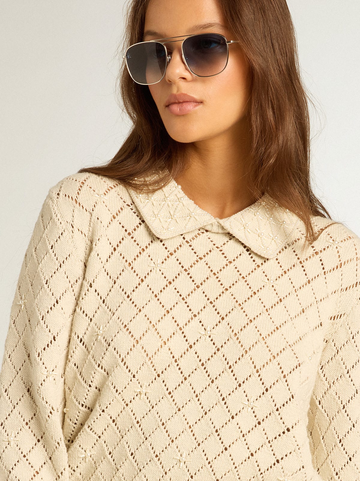 Openwork cropped sweater, Collection 2021