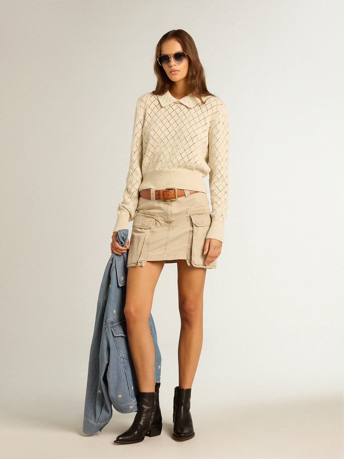 Openwork cropped sweater, Collection 2021
