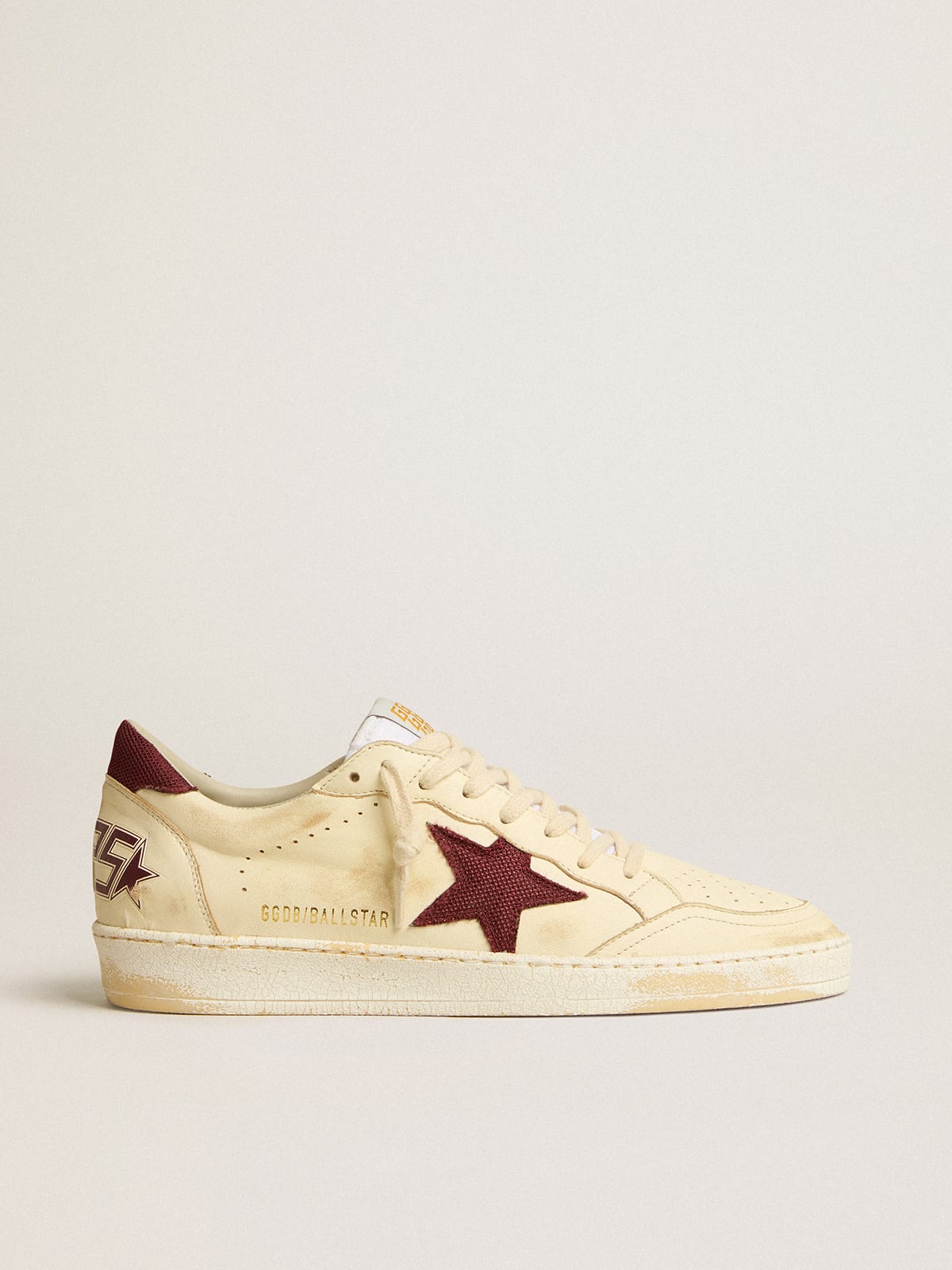 Golden Goose - Ball Star in beige nappa with burgundy mesh star and heel tab in 