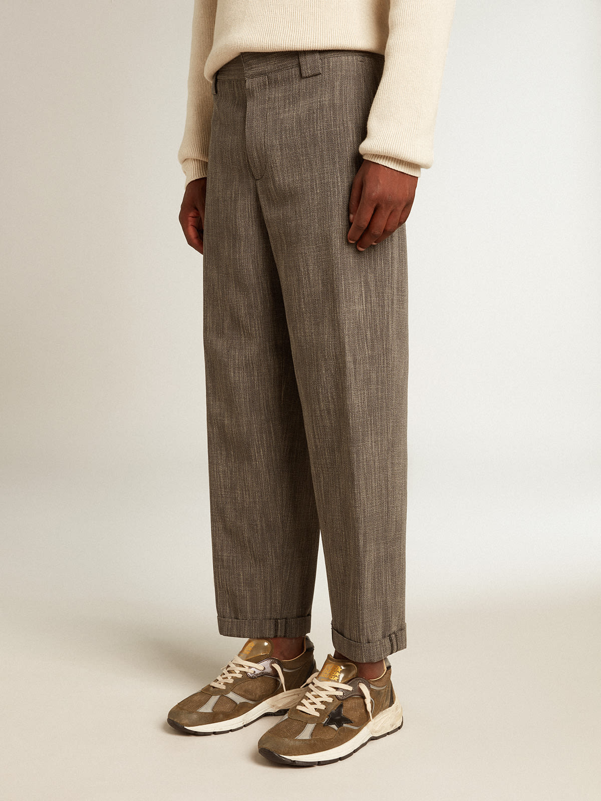Golden Goose - Pantalón chino de hombre en mezcla de lana jaspeada color gris in 