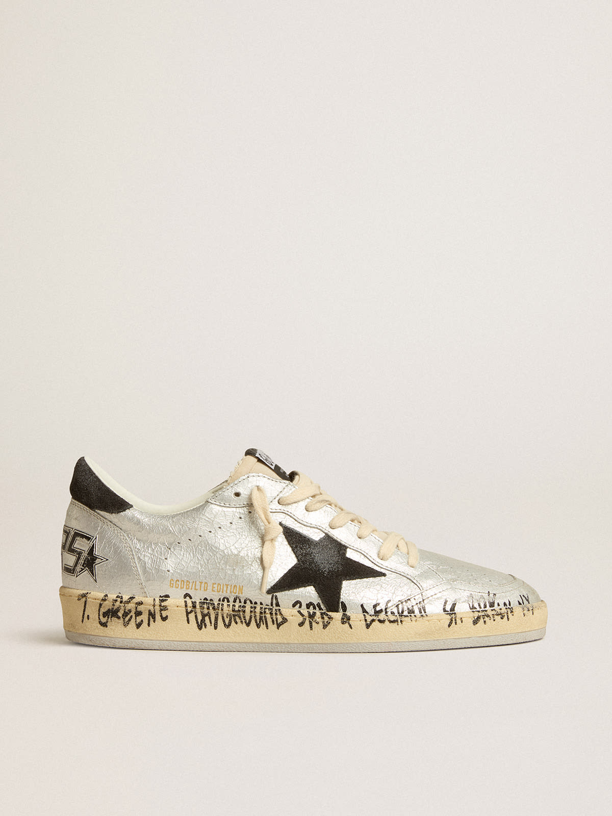 Golden Goose - Ball Star LTD in silver leather with gray suede star and heel tab in 
