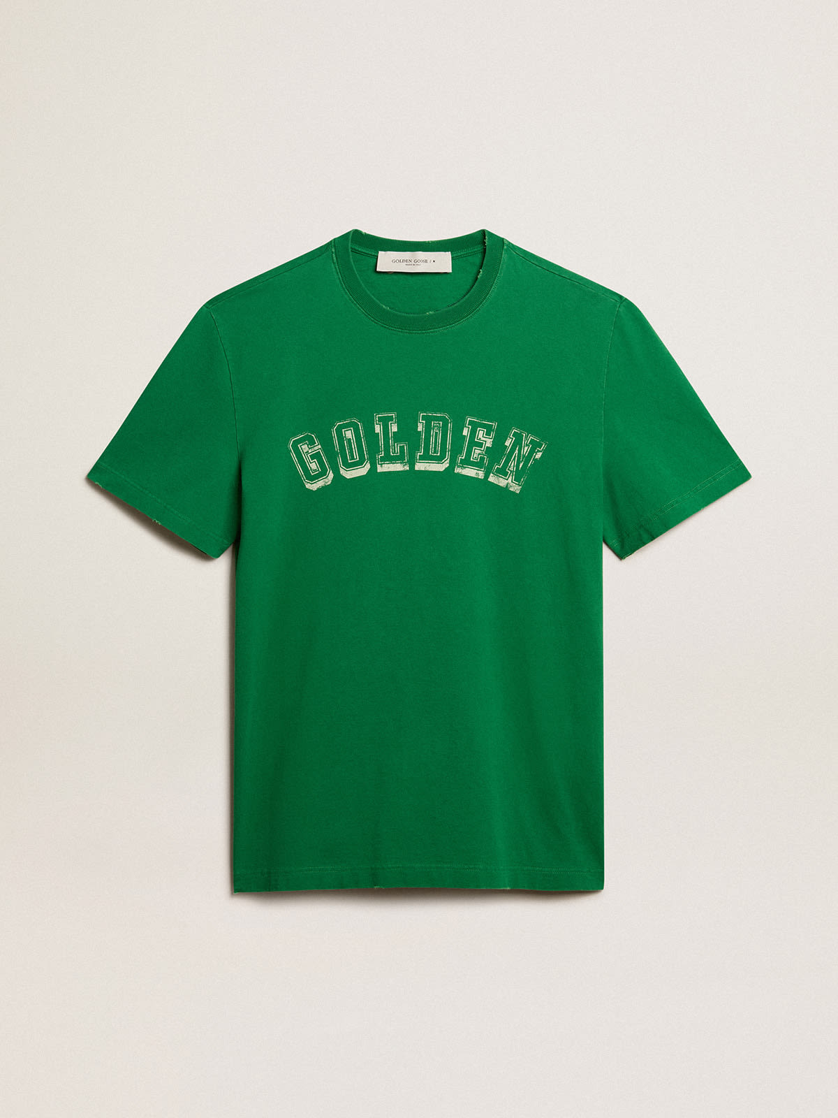 Golden Goose - Men’s green cotton T-shirt with lettering at the center in 