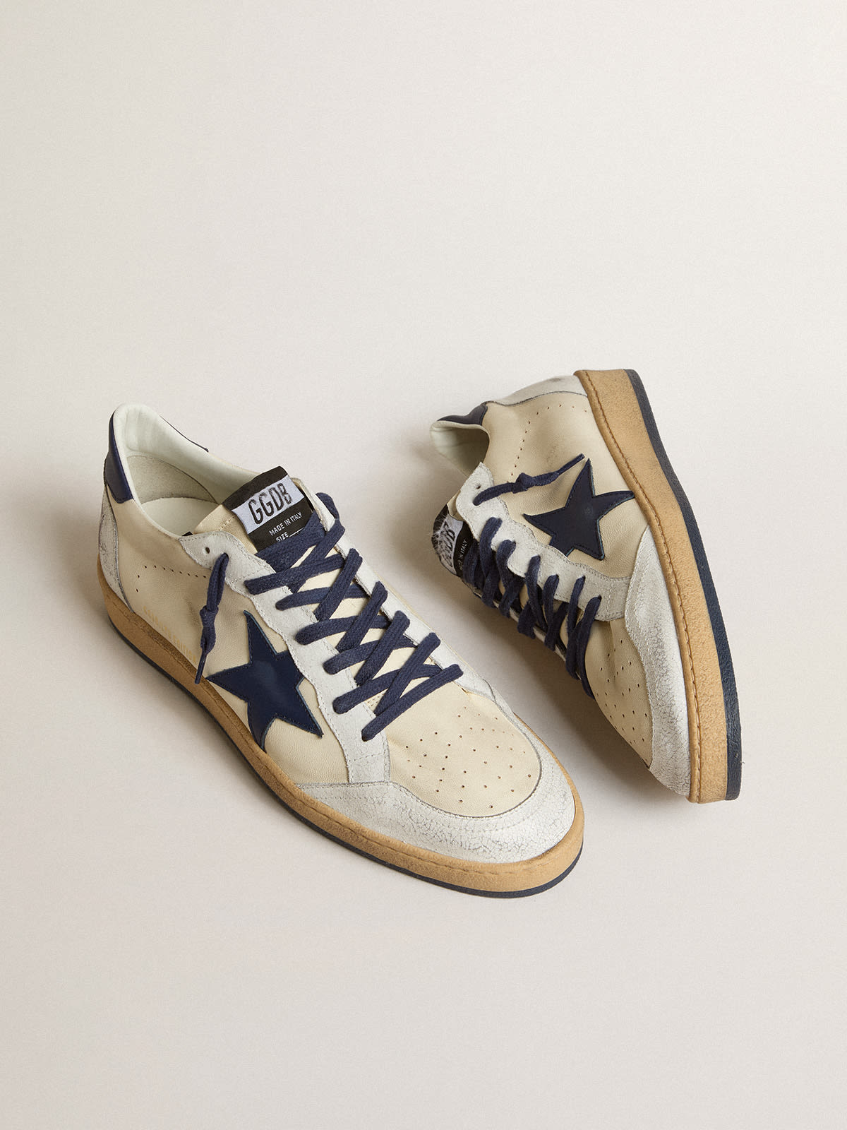 Golden Goose - Ball Star LTD in cream nappa with blue leather star and heel tab in 