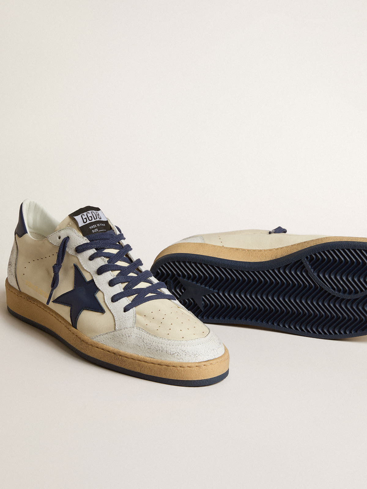 Golden Goose - Ball Star LTD in cream nappa with blue leather star and heel tab in 