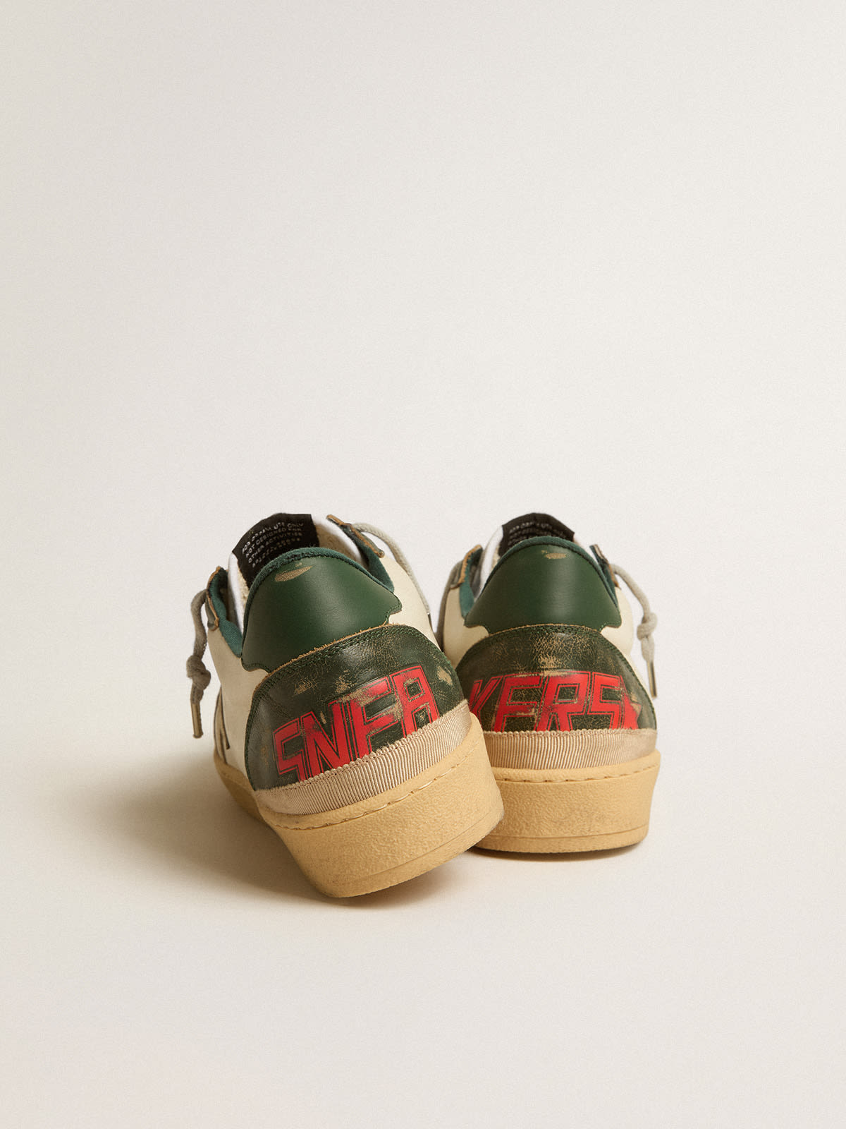 Ball Star LTD with platinum leather star and green leather heel tab |  Golden Goose