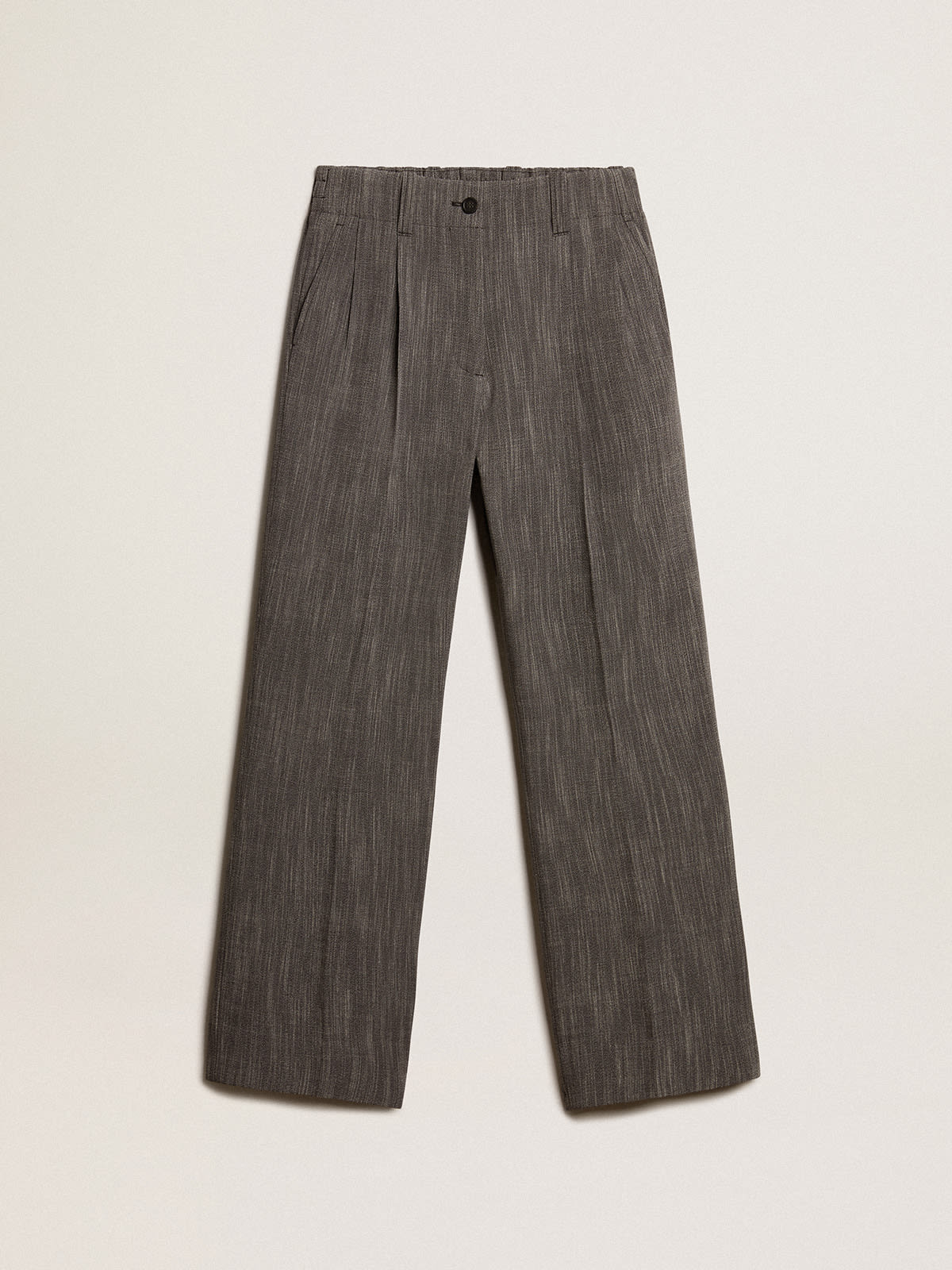 Pantalon taille haute femme en laine mélangée gris chiné