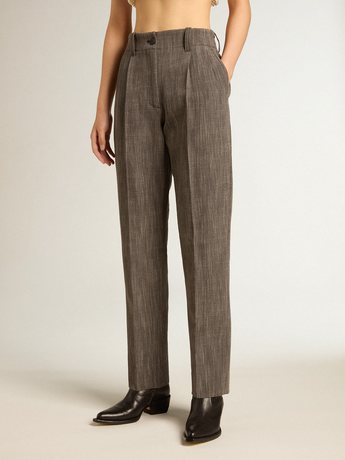 Golden Goose - Women’s high-waisted pants in gray melange wool blend in 
