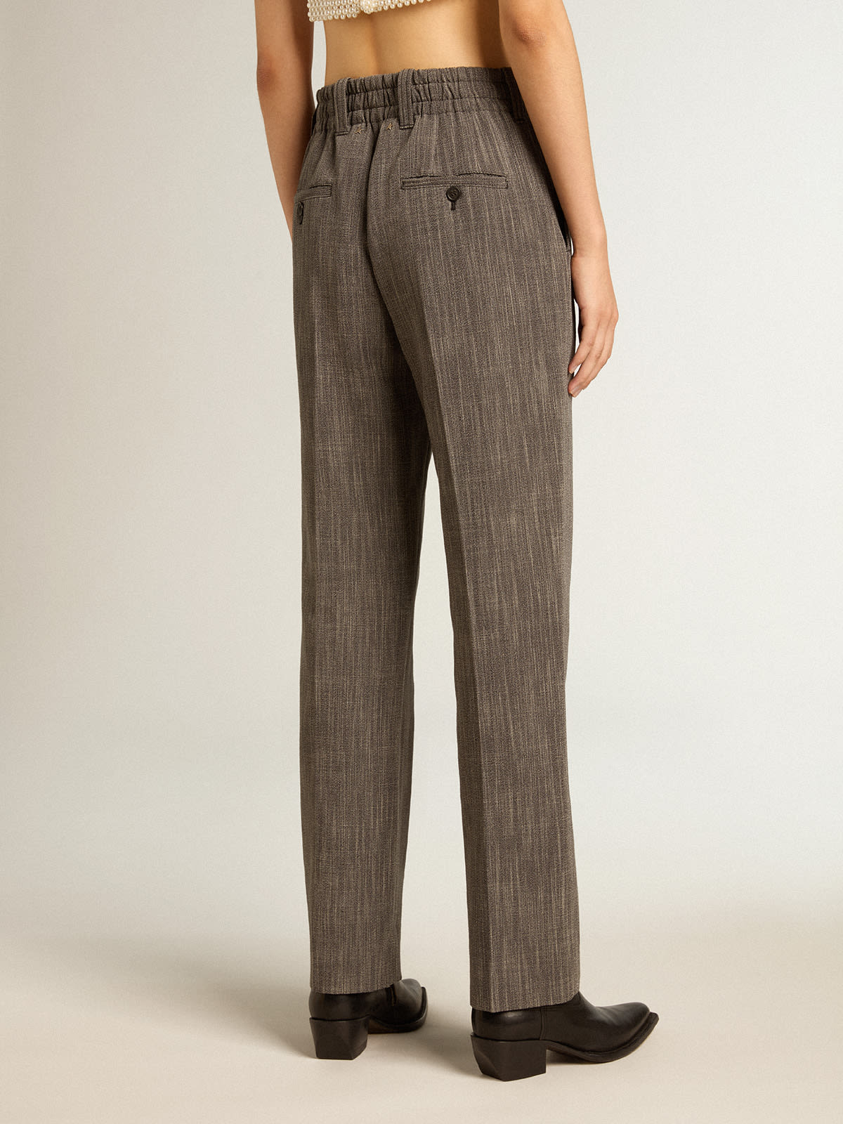 Women's high-waisted pants in gray melange wool blend