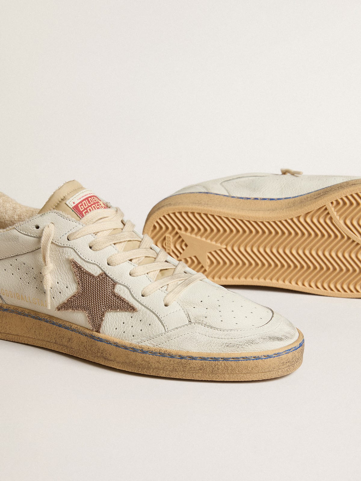 Golden Goose - Ball Star LTD with sand mesh star and green leather heel tab in 