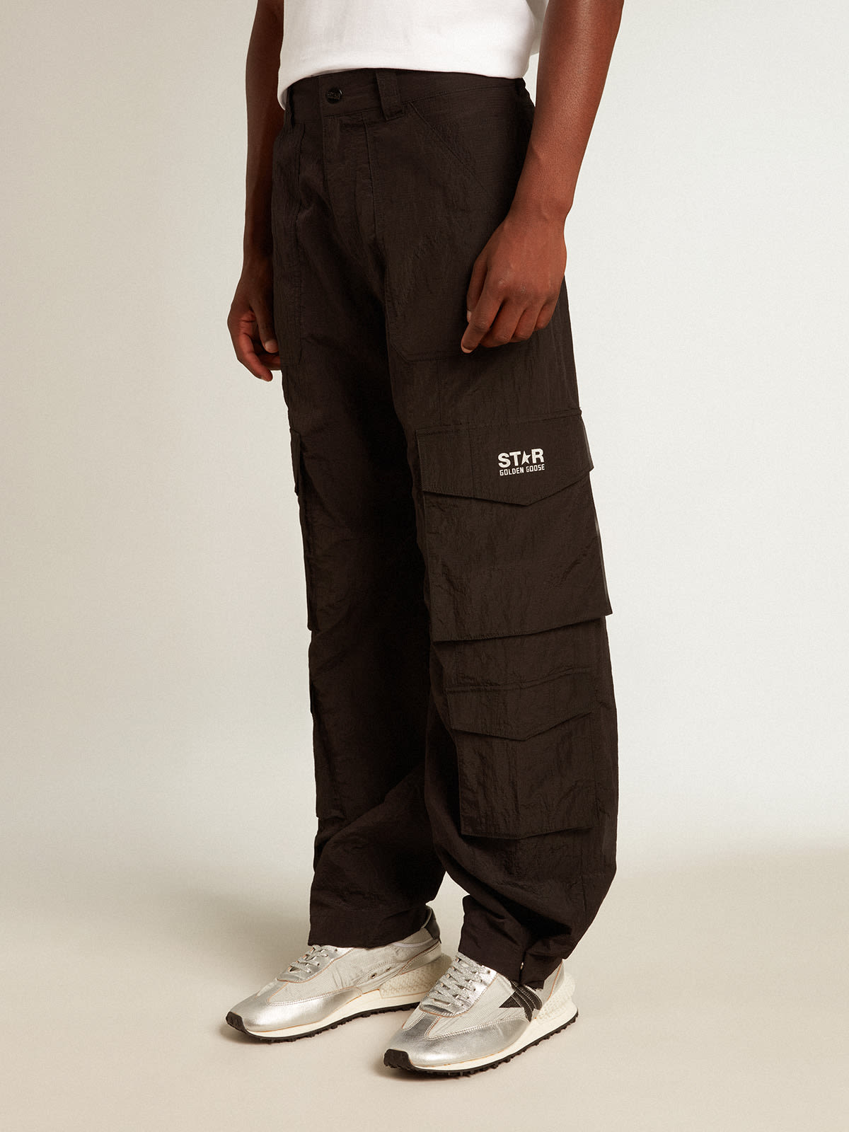 Black-colored ripstop nylon cargo pants