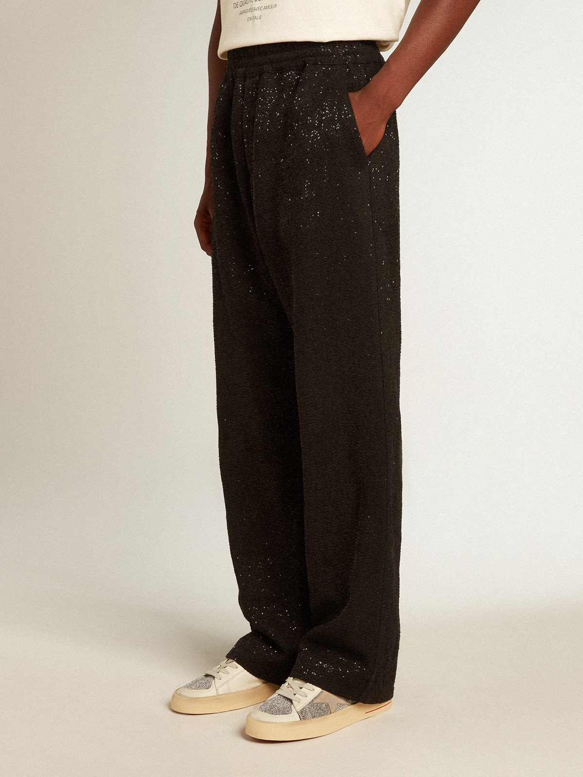 Golden Goose - Pantalón jogger de hombre en mezcla de lino color negro con lentejuelas in 