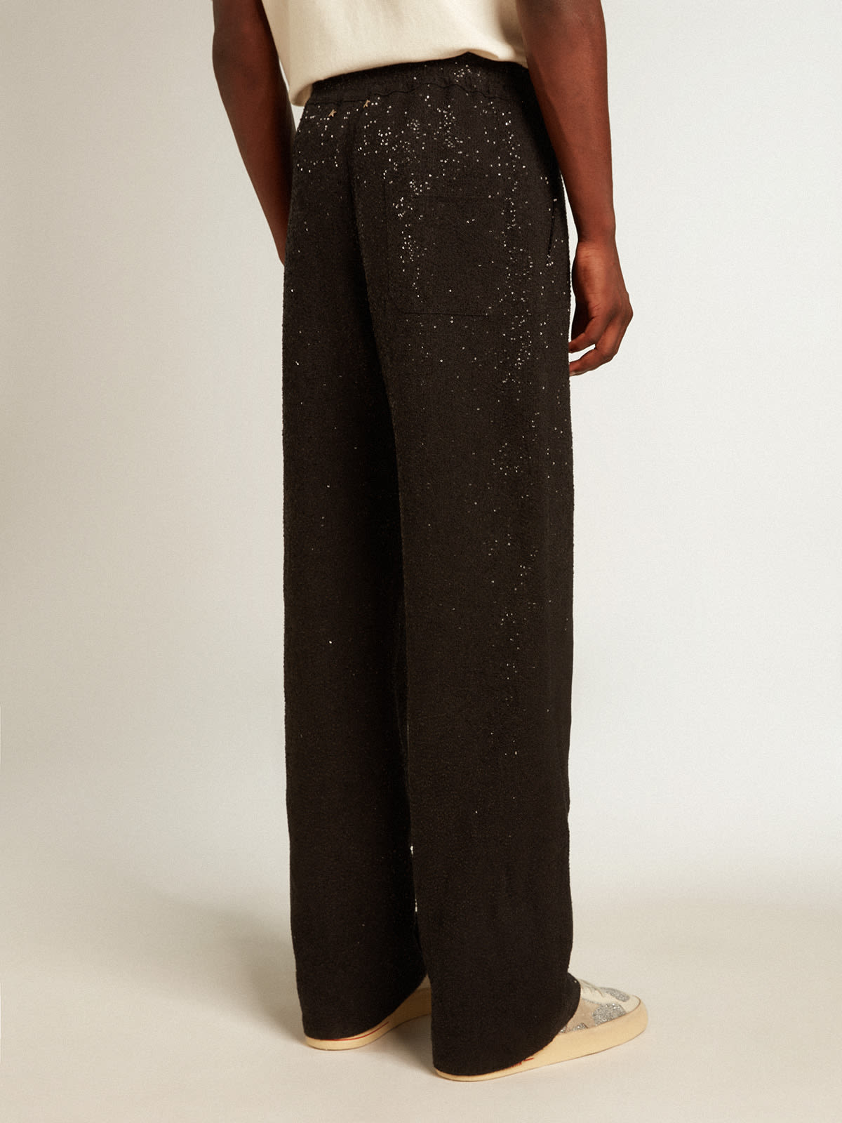 Men's black joggers in linen blend with sequins