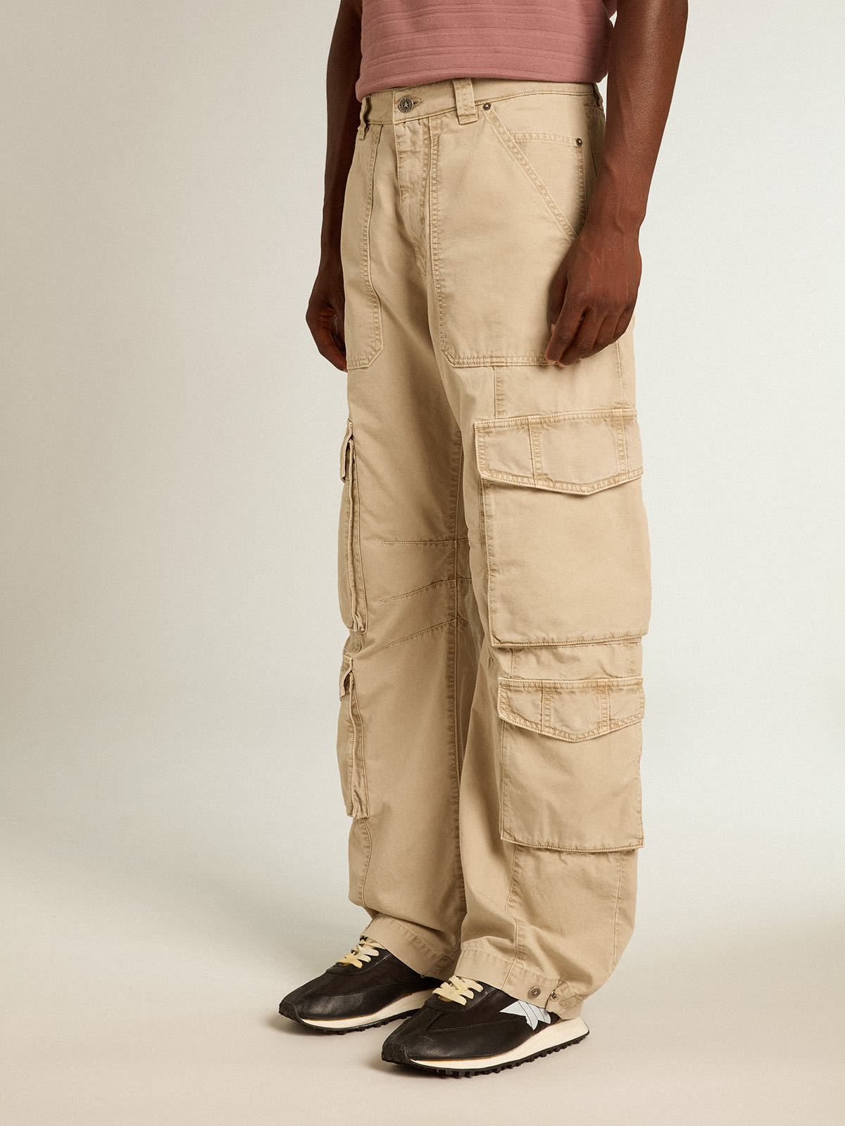 Men's khaki-colored cotton cargo pants