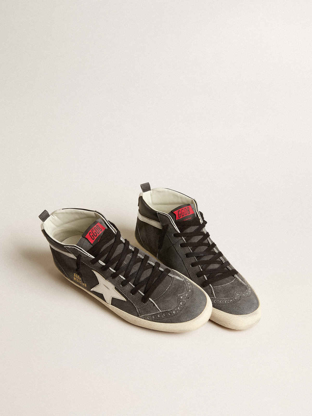 Golden Goose - Mid Star in black suede with white leather star and silver flash in 