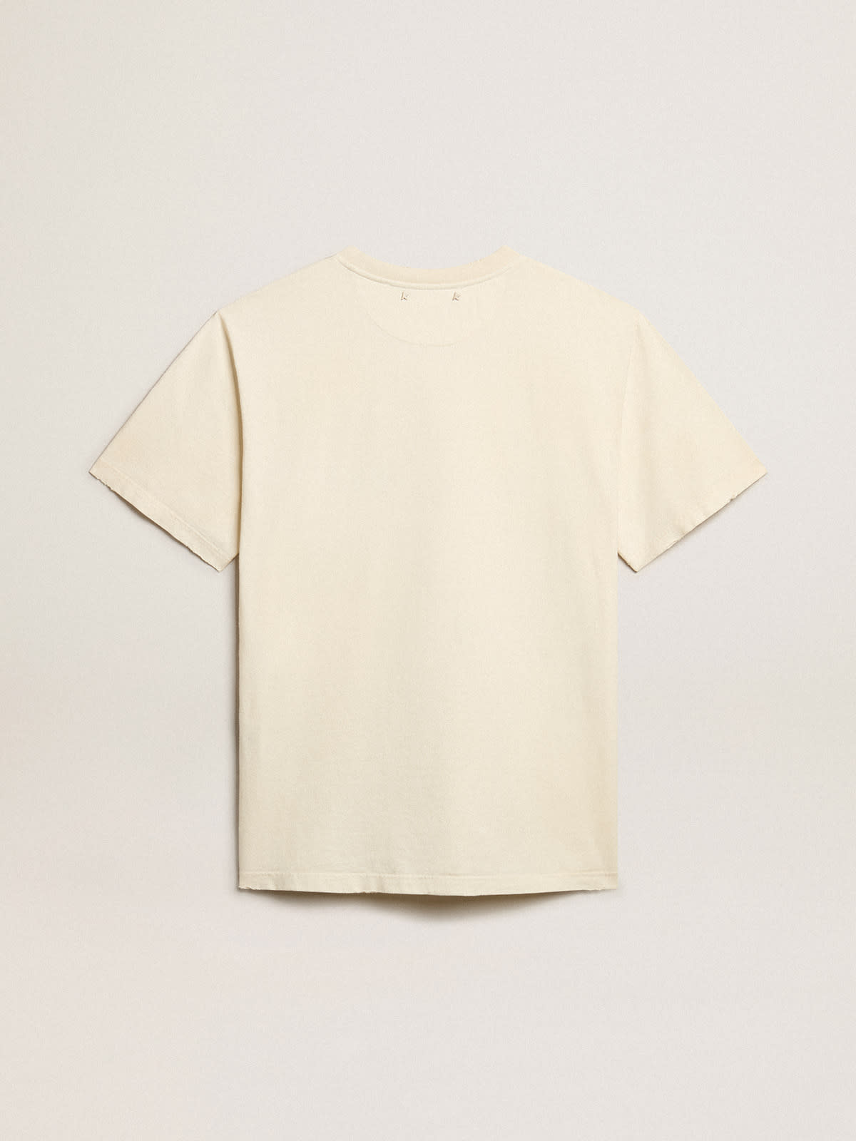 Golden Goose - T-Shirt da uomo in cotone color bianco vissuto e scritta verde in 