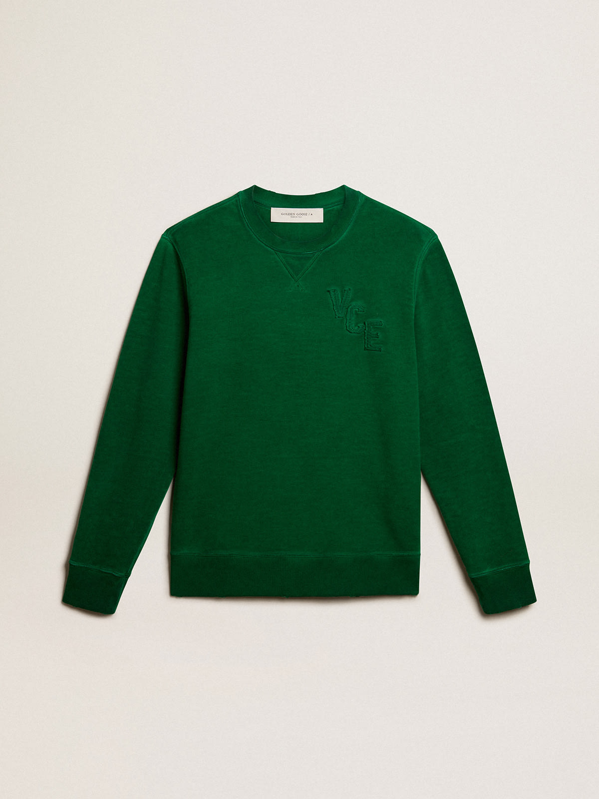 Golden Goose - Round-neck sweatshirt in green cotton fleece  in 