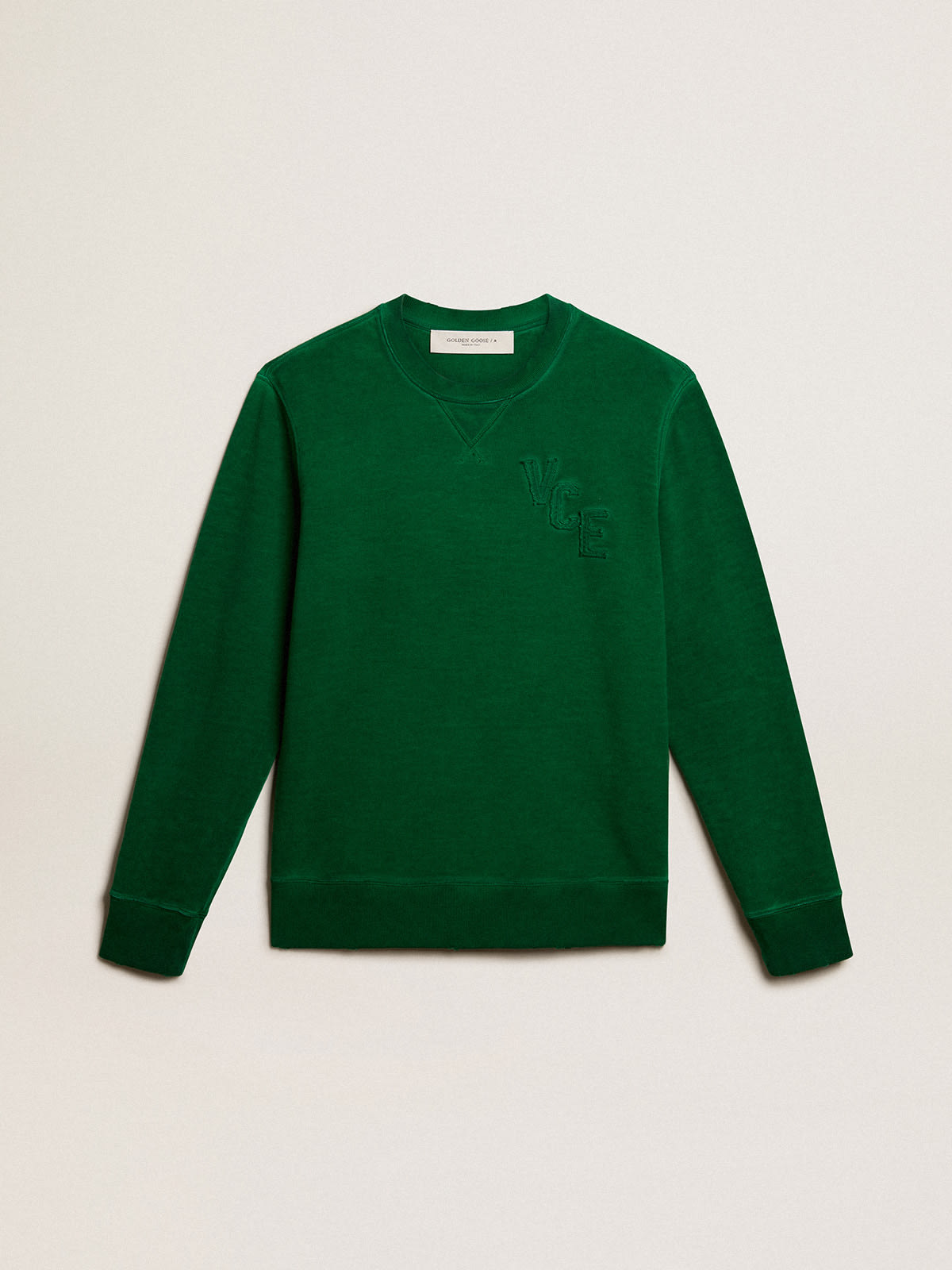 Round neck sweatshirt in green cotton fleece Golden Goose