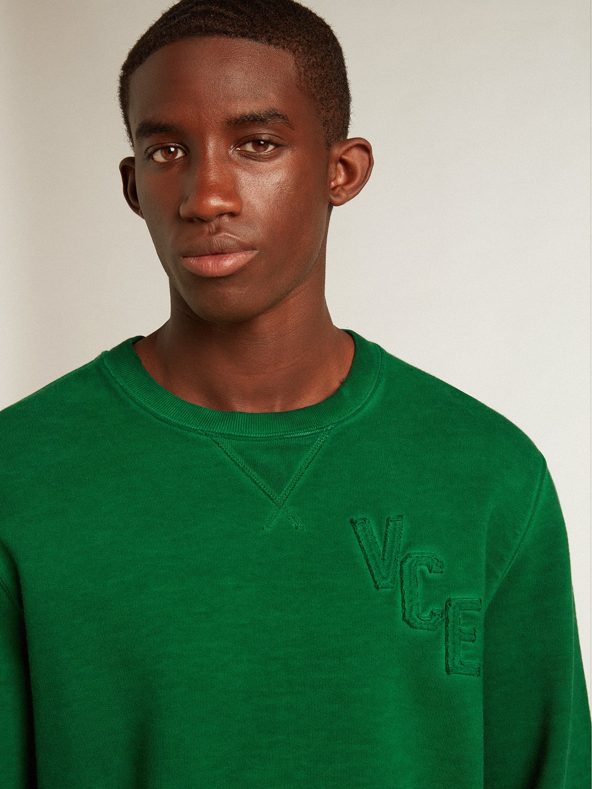 Golden Goose - Round-neck sweatshirt in green cotton fleece  in 
