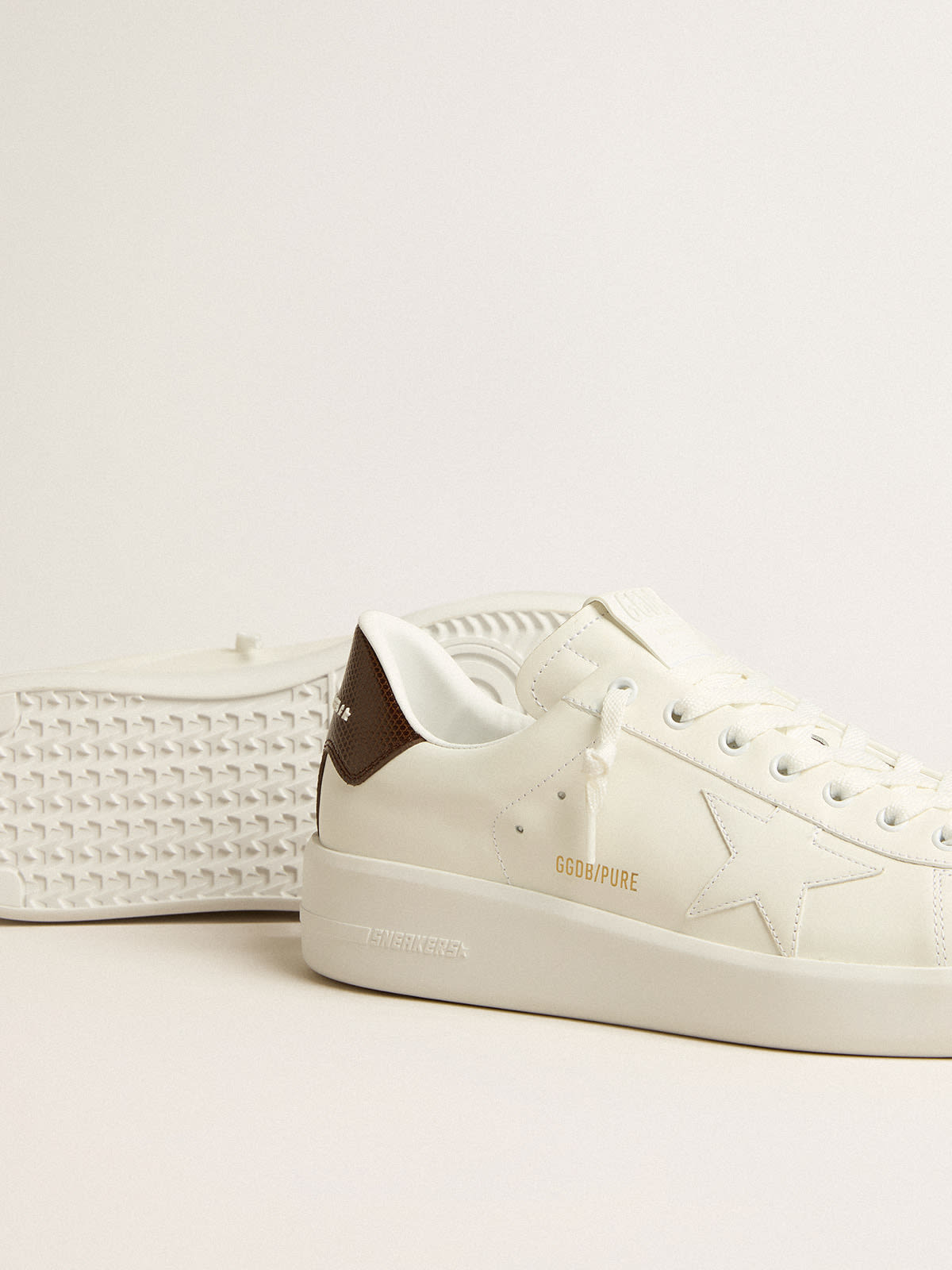 Golden Goose - Purestar with white star and burgundy lizard-print heel tab in 