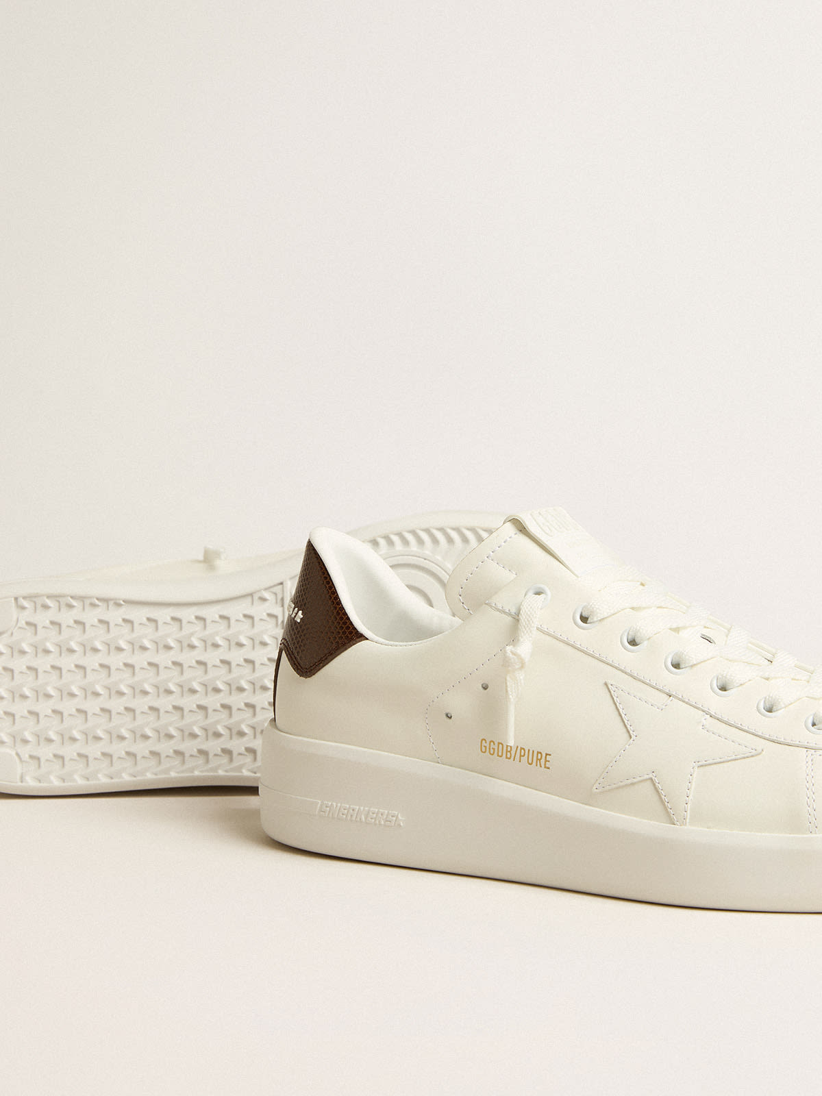 Purestar with white star and burgundy lizard-print heel tab | Golden Goose