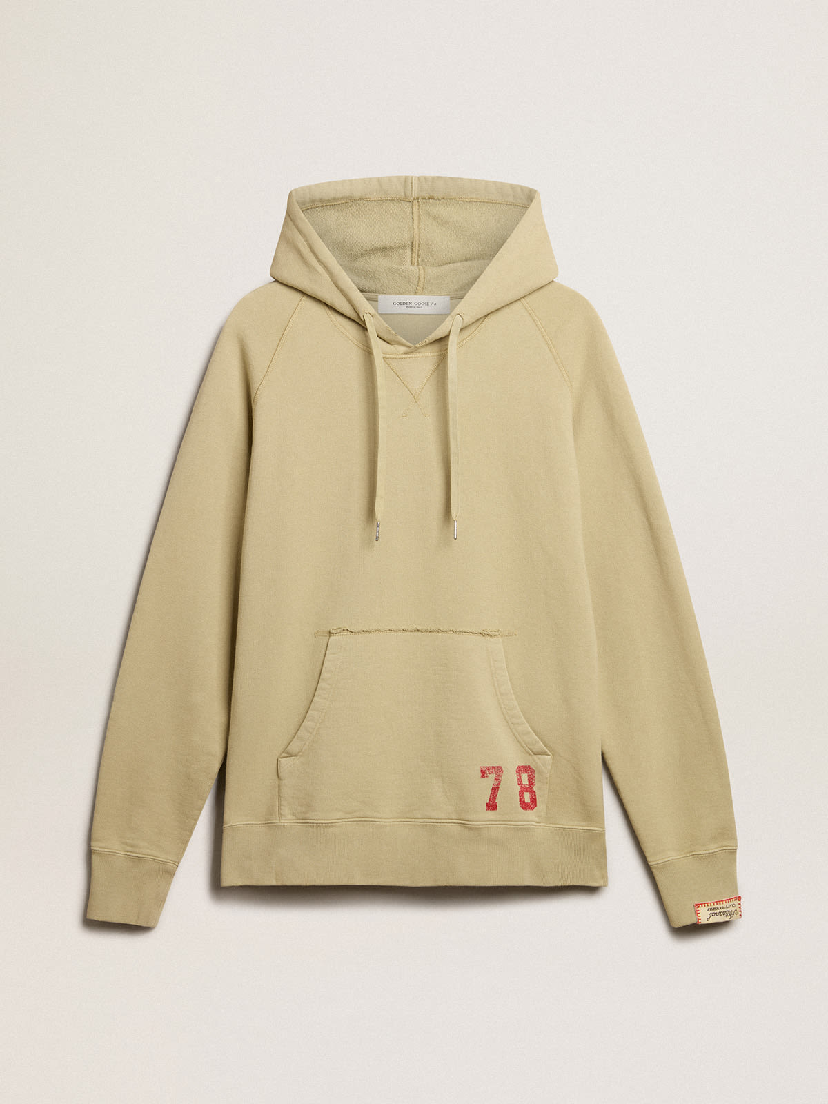 Pale eucalyptus colored hoodie with front pocket