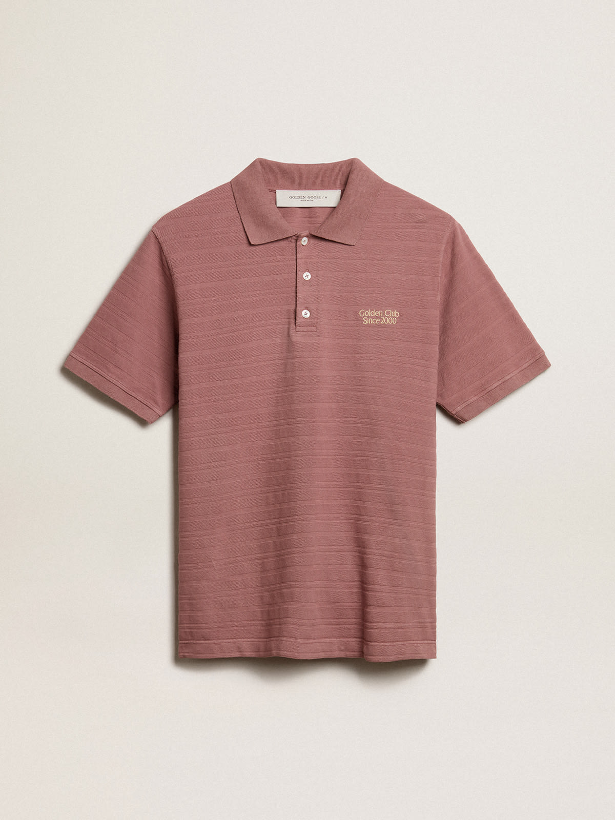 Pale pink men's T-shirt with lettering in the center