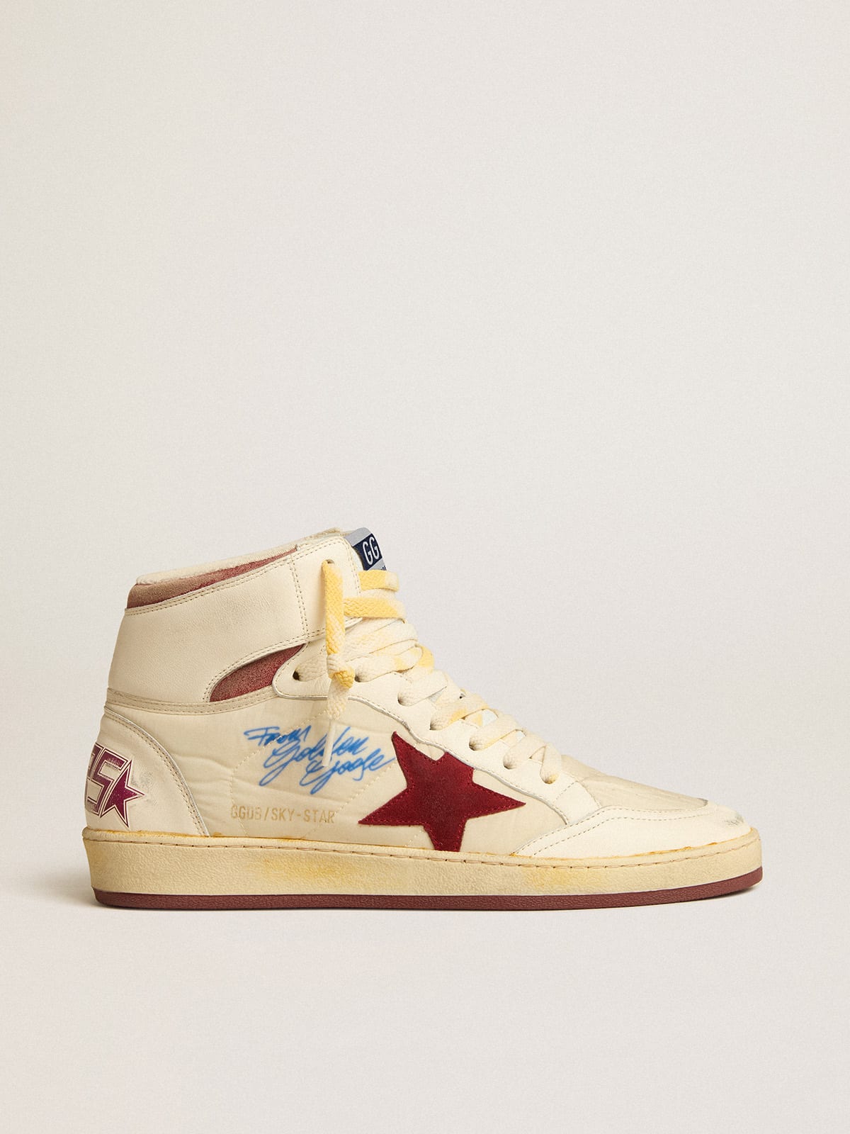 Golden Goose - Sky-Star in beige nylon and nappa with pomegranate suede star in 
