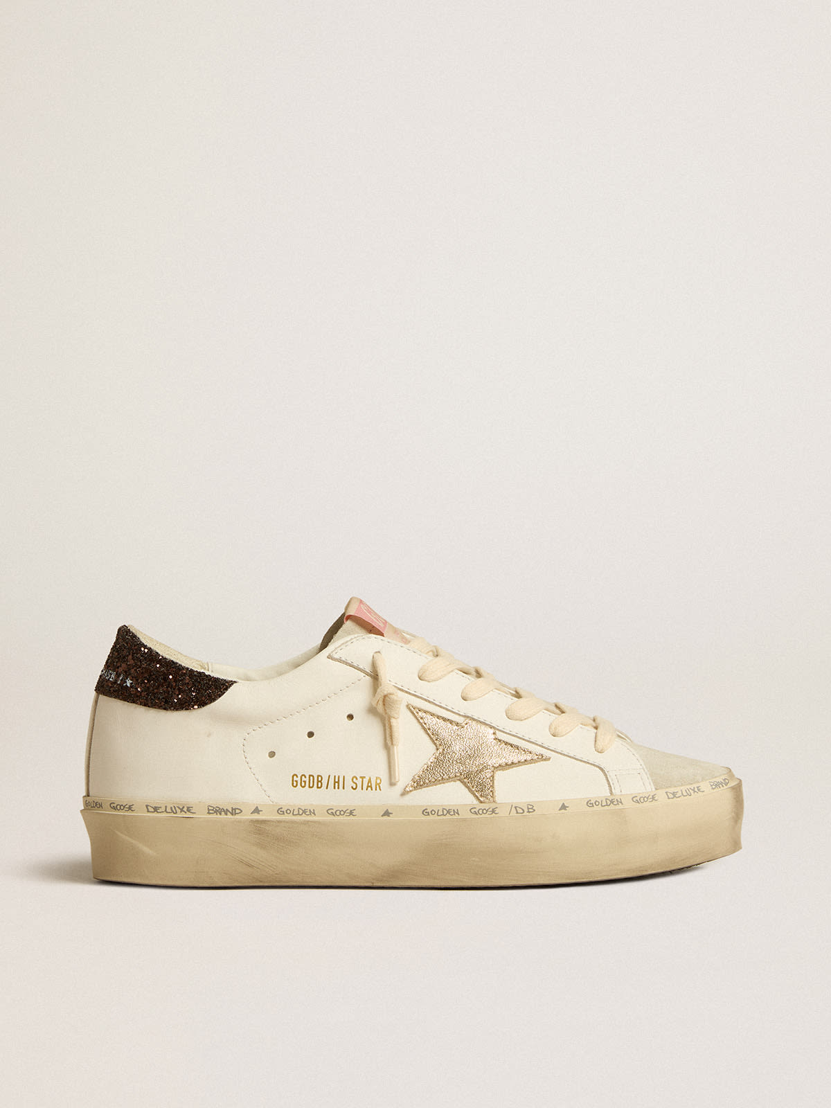 Golden Goose - Hi Star with platinum metallic leather star and glitter heel tab in 