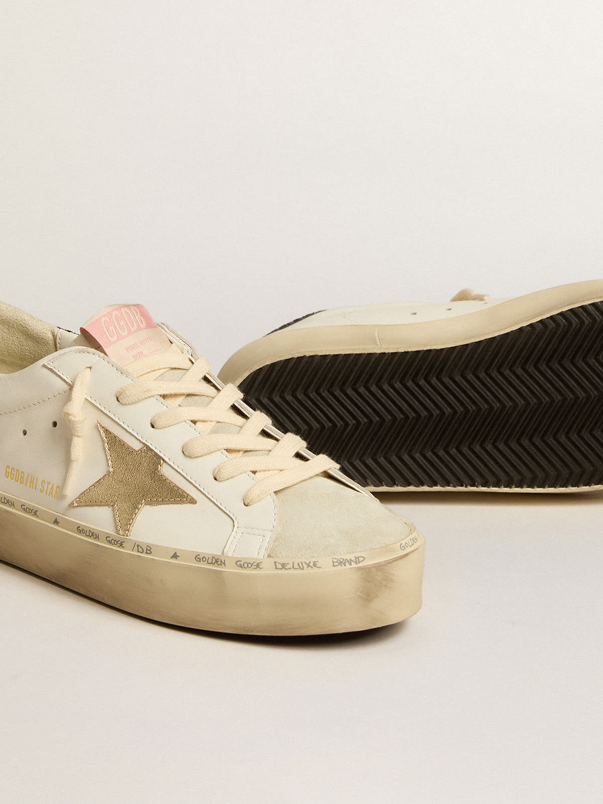 Golden Goose - Hi Star with platinum metallic leather star and glitter heel tab in 
