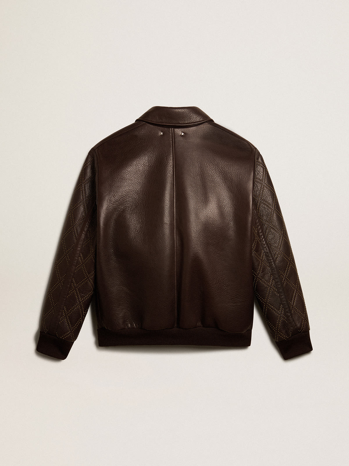 Golden Goose - Brown nappa leather jacket with studded sleeves in 