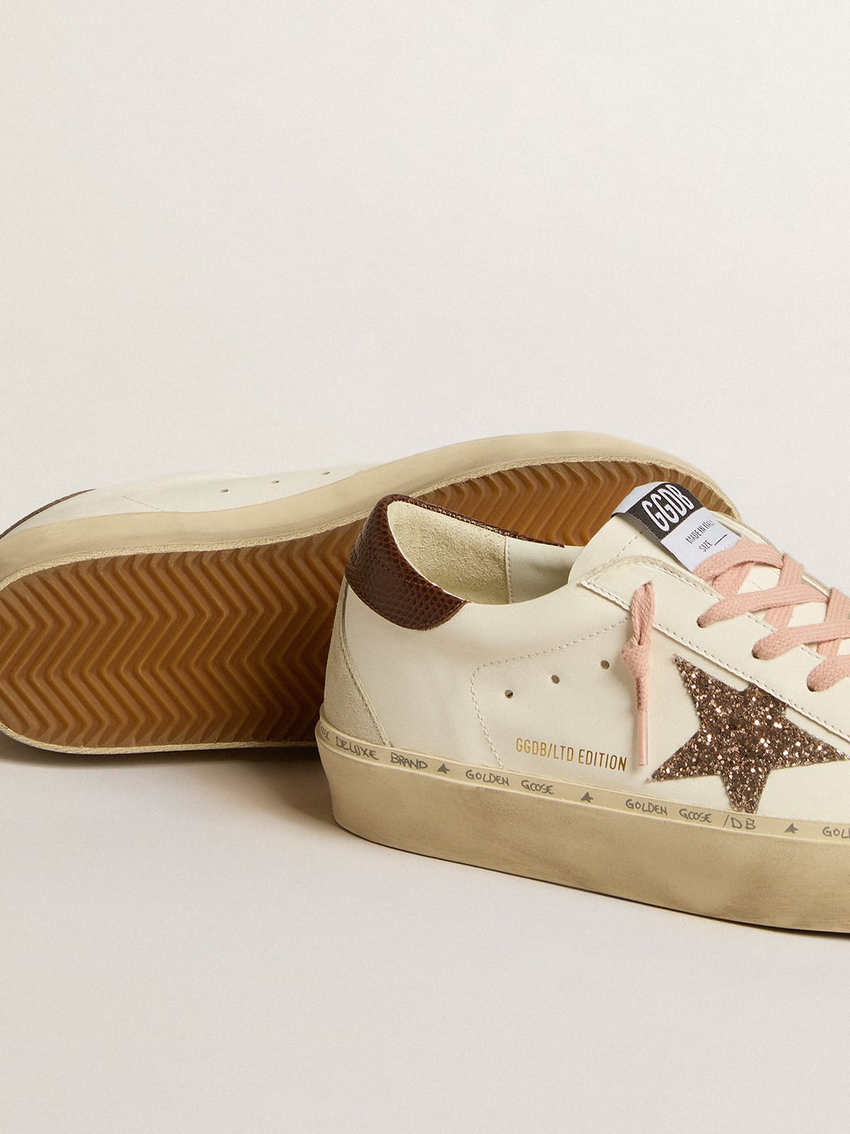 Golden Goose - Hi Star LTD with glitter star and brown lizard-print heel tab in 