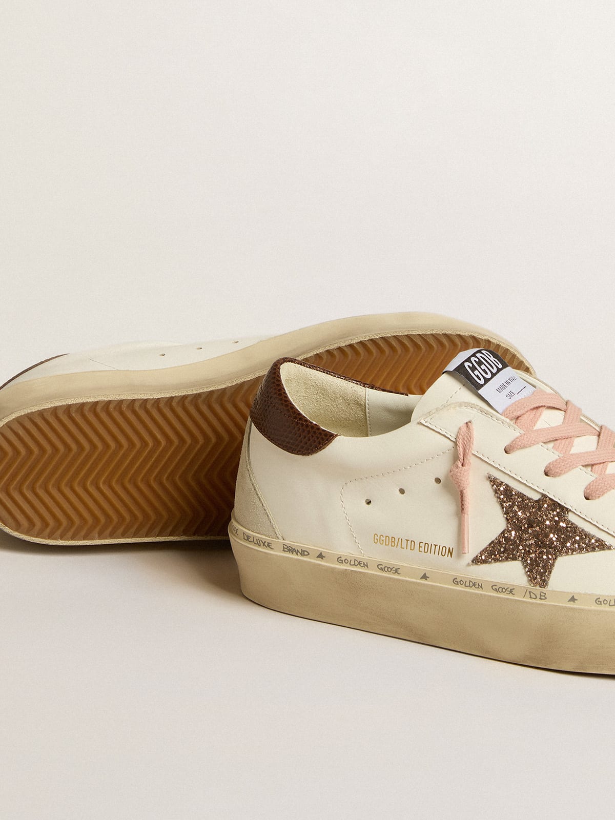 Hi Star LTD with glitter star and brown lizard-print heel tab | Golden Goose