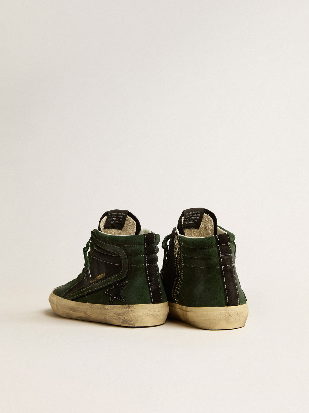 Golden Goose - Slide LTD in green suede and black canvas with suede star and flash in 