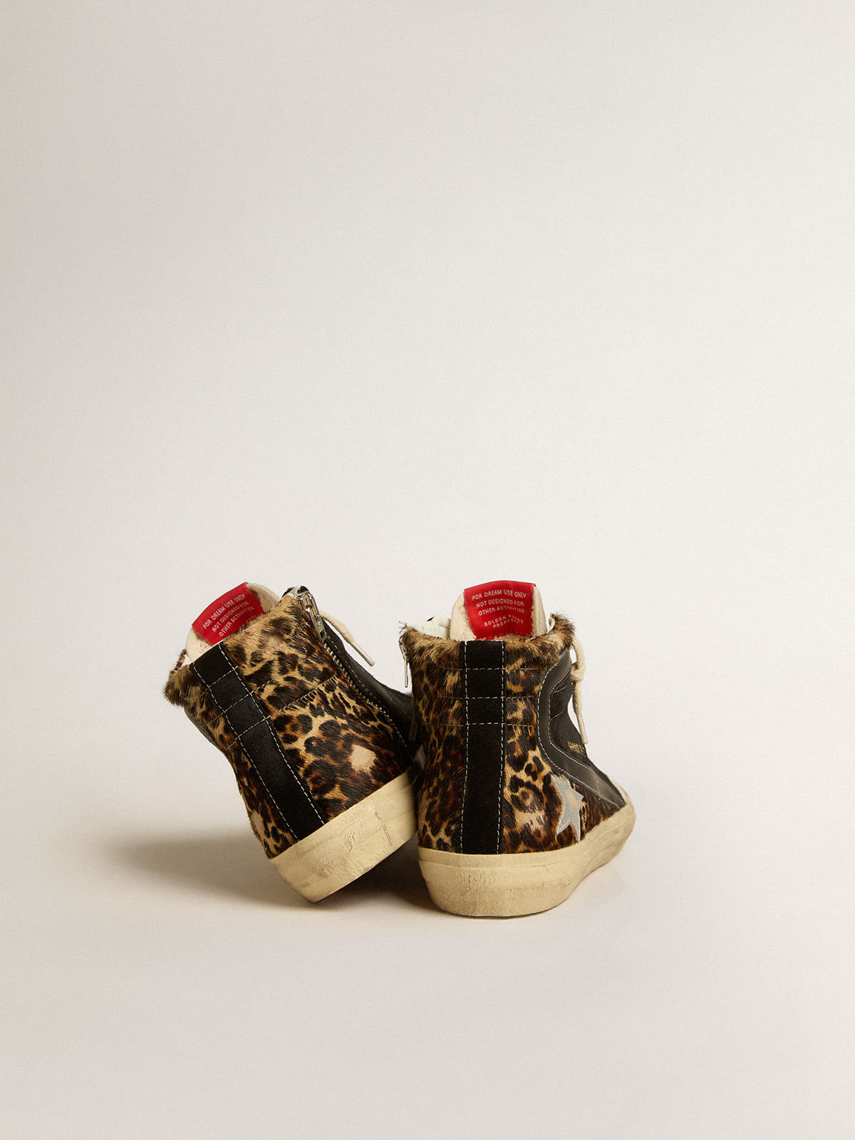 Slide Penstar LTD in leopard-print pony skin with silver star and black  flash | Golden Goose