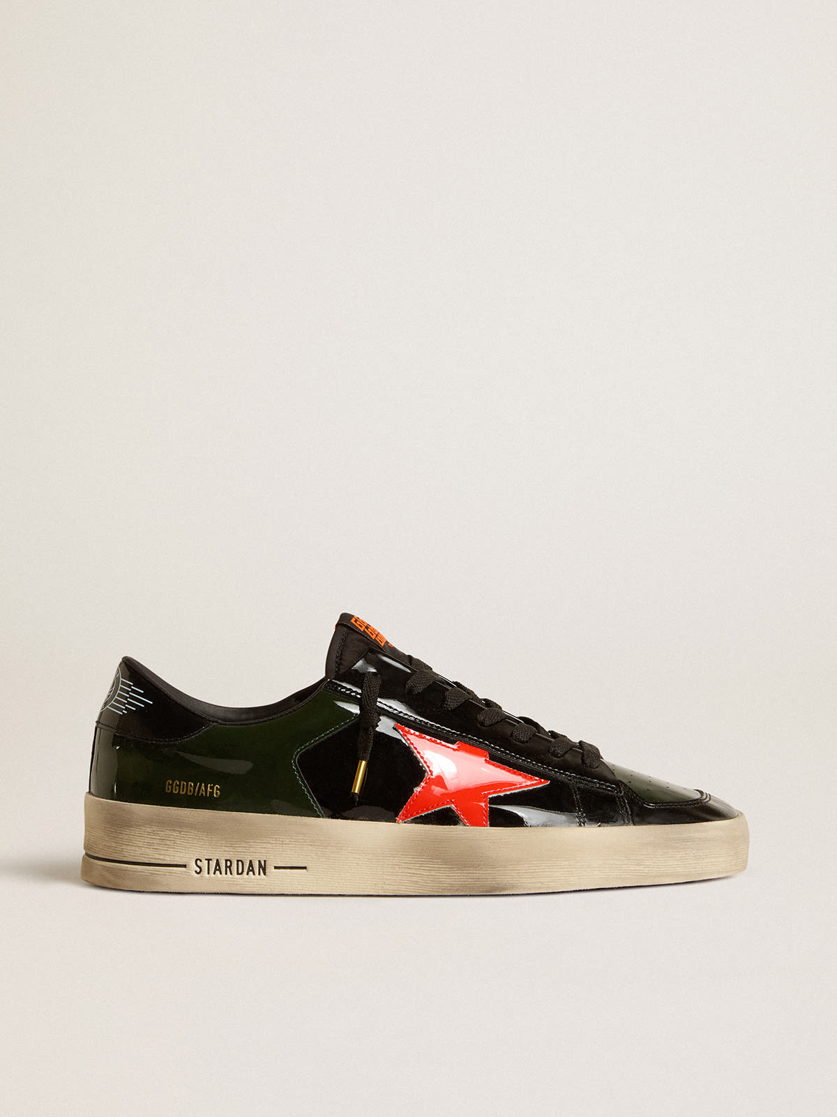 Golden Goose - Men's Stardan in black and green patent leather with orange star in 