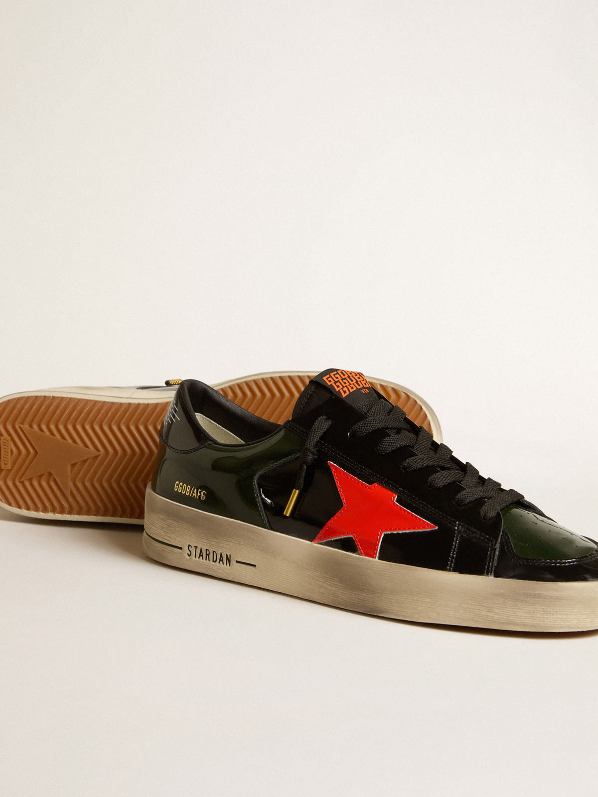 Golden Goose - Men's Stardan in black and green patent leather with orange star in 