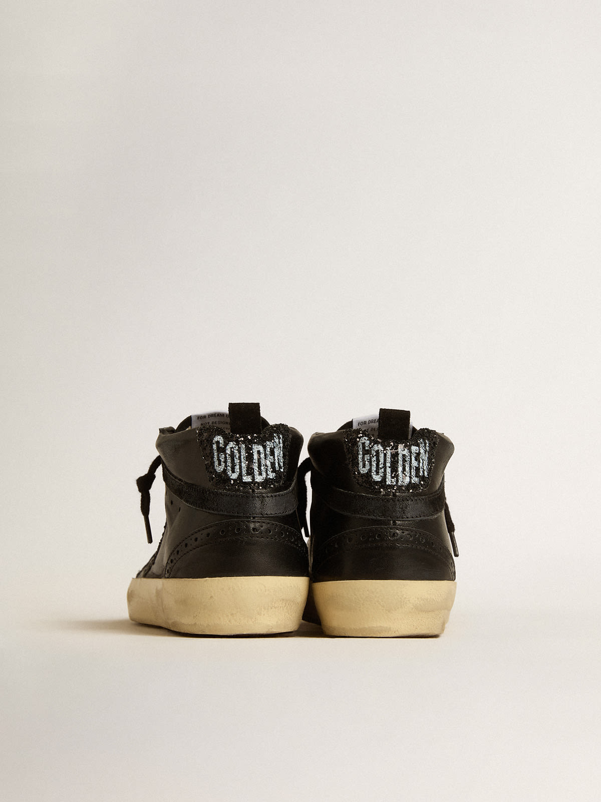 Golden Goose - Mid Star in black nappa with black glitter star and suede flash in 