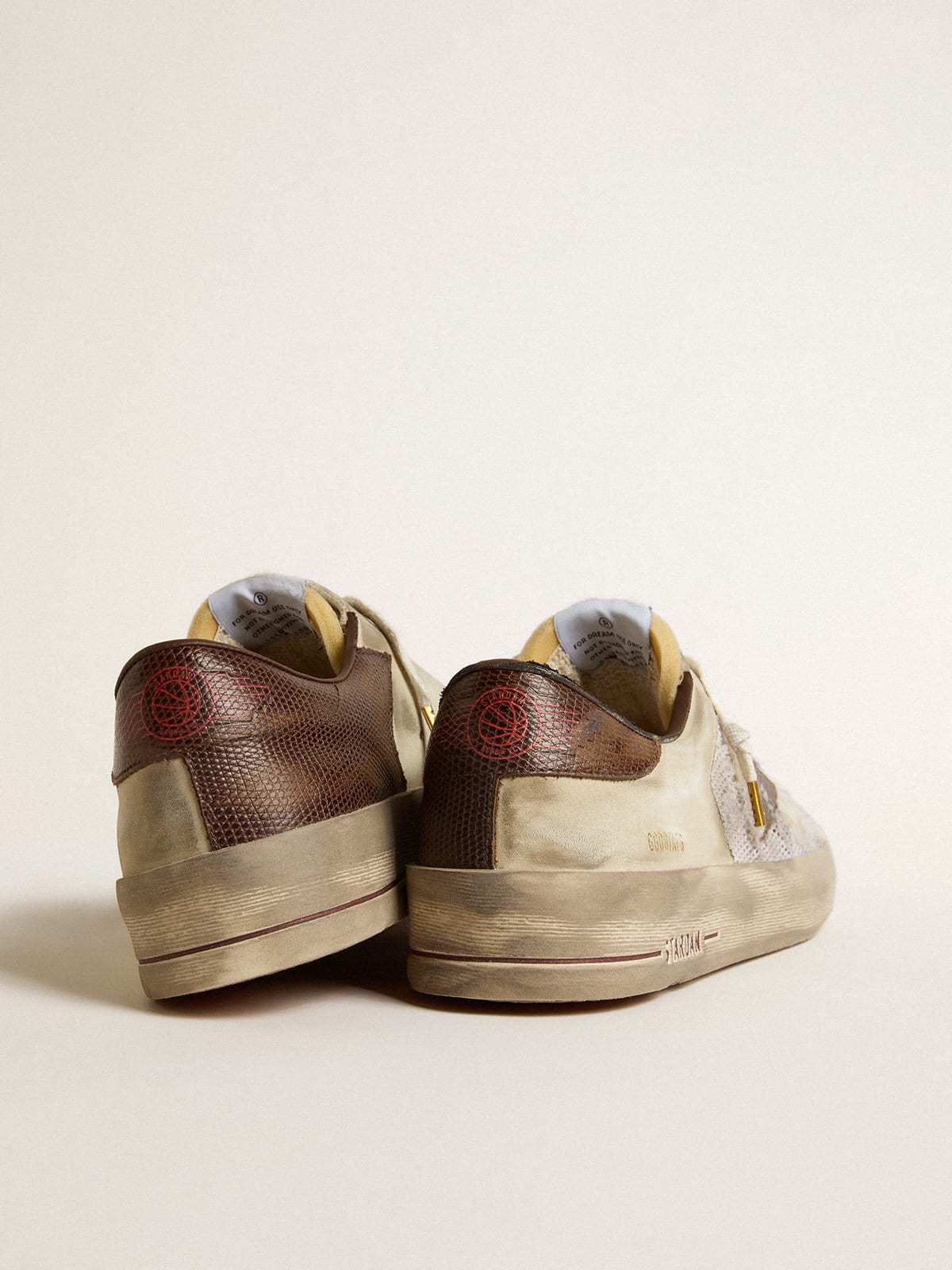 Stardan in nubuck and mesh with brown lizard-print leather star ...