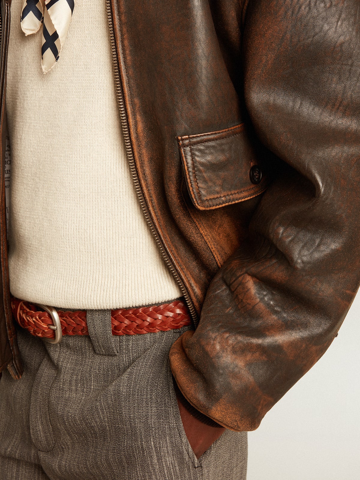 Golden Goose - Aviator-style jacket in brown leather in 