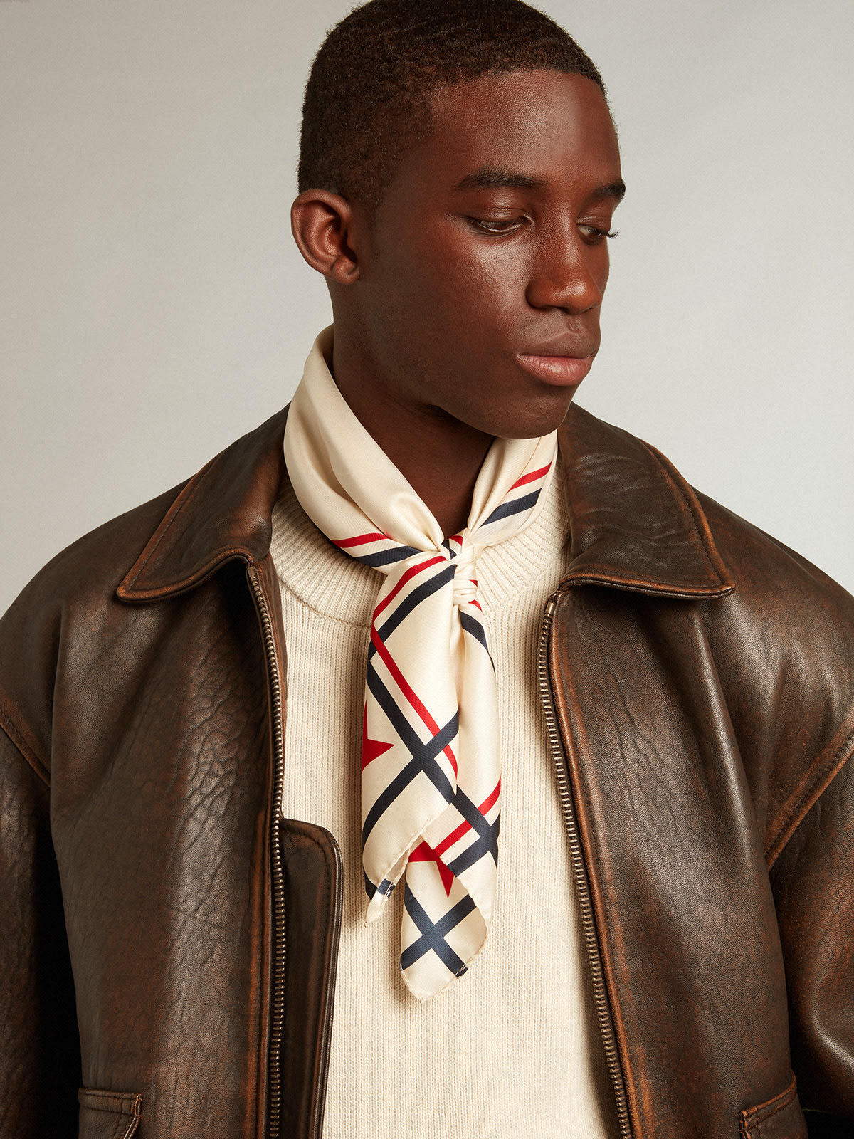 Aviator-style jacket in brown leather | Golden Goose