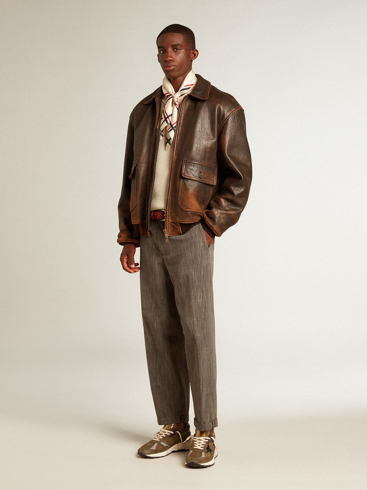 Golden Goose - Aviator-style jacket in brown leather in 