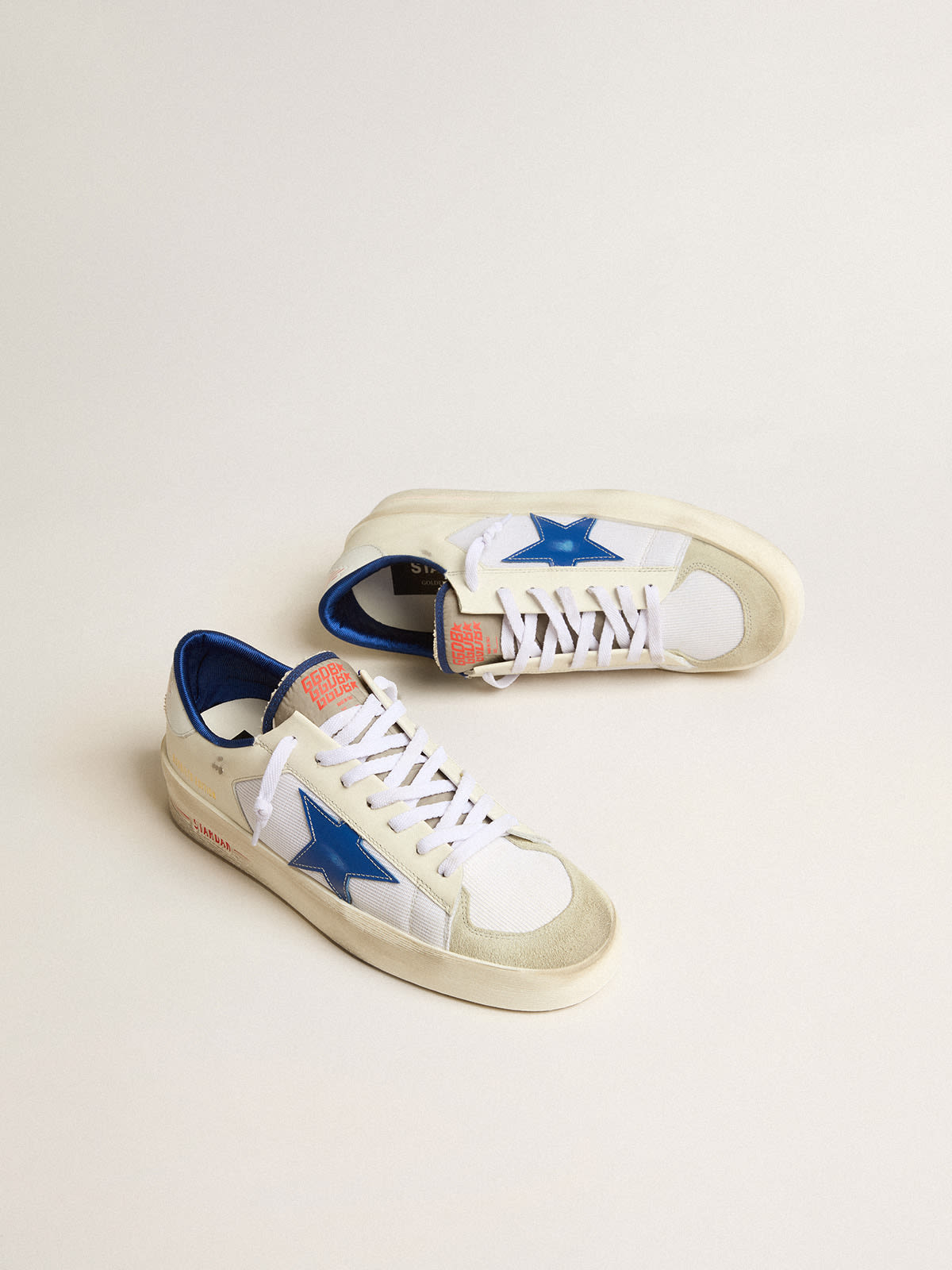 Stardan LTD in white mesh and leather with blue star and white heel tab